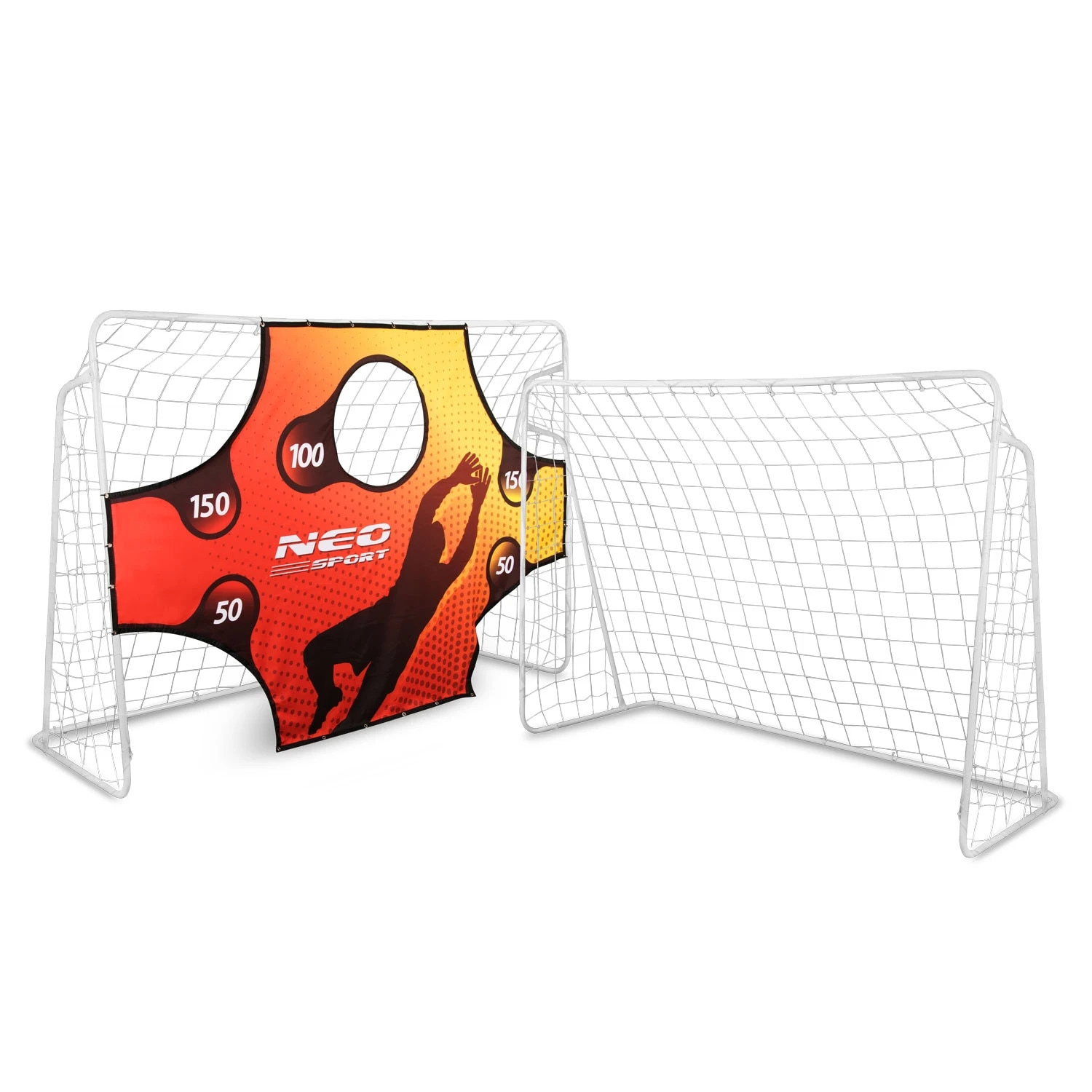Poarta de fotbal DacEnergy, cadru din otel, plasa din polietilena, tinta pentru antrenament, 6 cuie de fixare, 245 x 155 x 80 cm