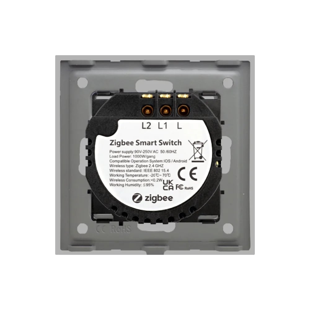 Intrerupator Dublu cu Touch din Sticla LUXION, protocol ZigBee, Gri