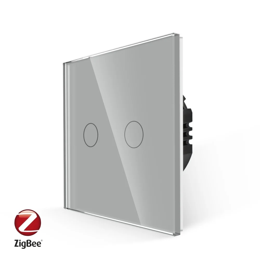 Intrerupator Dublu cu Touch din Sticla LUXION, protocol ZigBee, Gri
