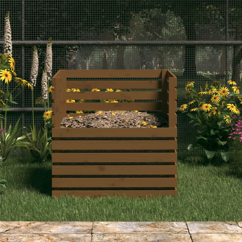 Compostor, maro miere, 80x80x78 cm, lemn masiv de pin