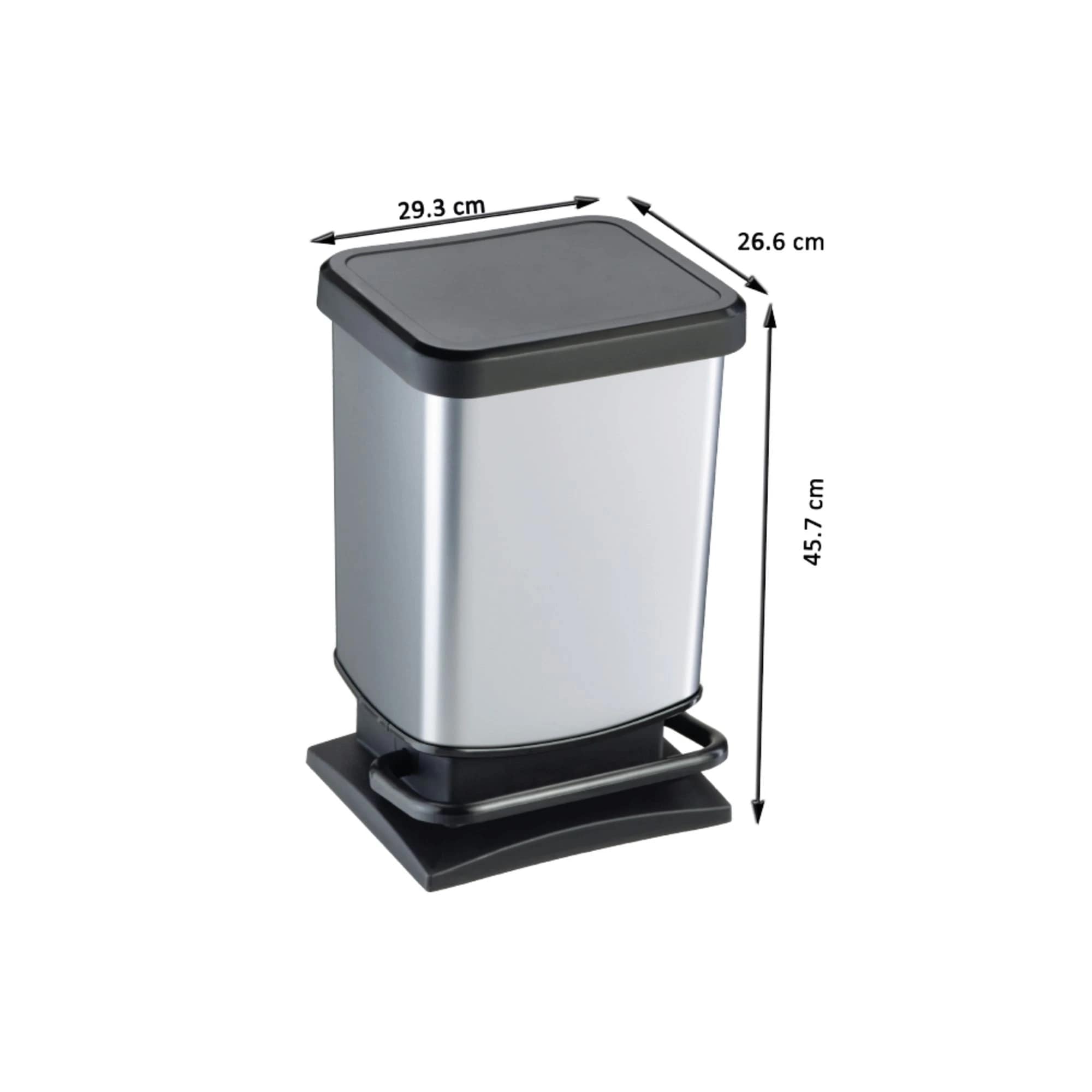 Cos de gunoi 20 L, deschidere cu pedala, interior detasabil, inchidere lenta, din plastic, argintiu 