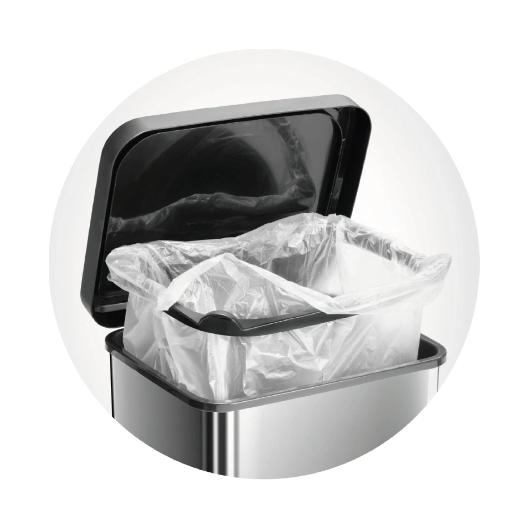 Cos de gunoi 20 L, deschidere cu pedala, interior detasabil, inchidere lenta, din plastic, argintiu 