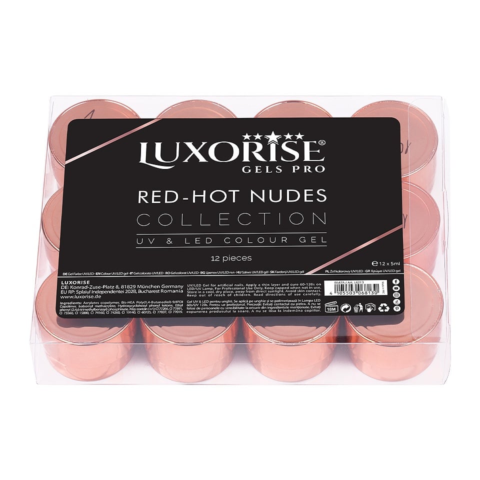 Set Gel UV LUXORISE Colorate, Red-Hot Nudes, 12buc, 5ml