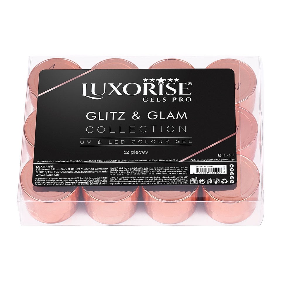 Set 12 Geluri UV Colorate LUXORISE, Glitz & Glam