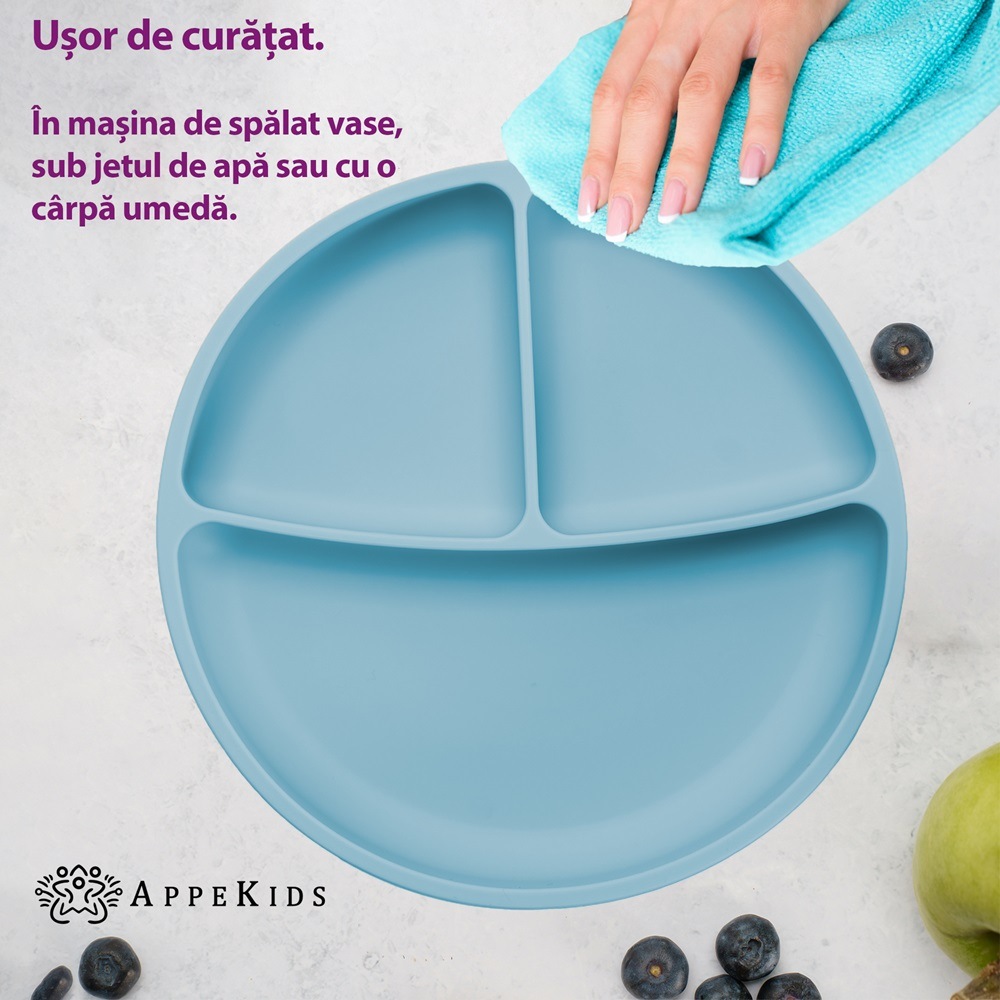 Farfurie din silicon cu ventuza, AppeKids - Aqua Blue