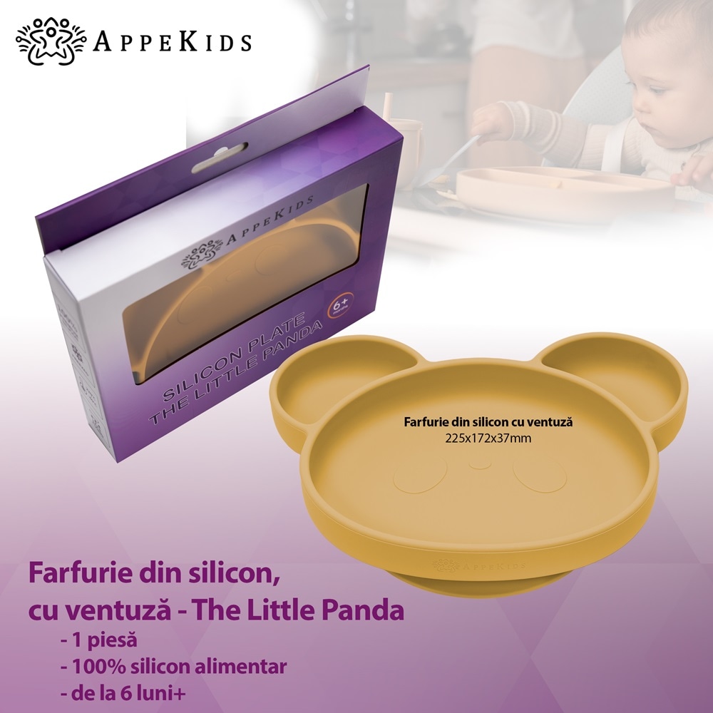 Farfurie din silicon, AppeKids - Panda - Honey