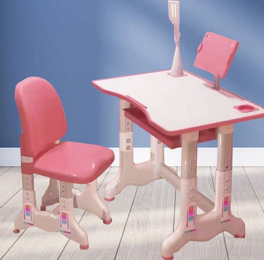 Set de masa si scaun pentru copii, ajustabile, cu lampa inclusa, culoare roz, LEXI