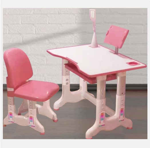 Set de masa si scaun pentru copii, ajustabile, cu lampa inclusa, culoare roz, LEXI