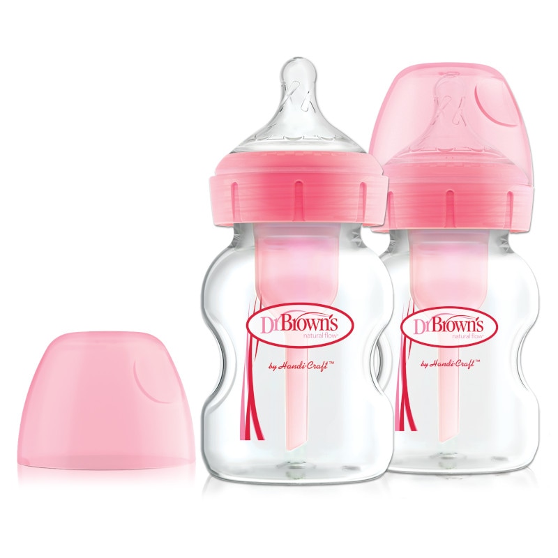 Pachet biberoane Anti-colici cu Gat Larg PP,150 ml. "Options Plus", ROZ (2 pack)