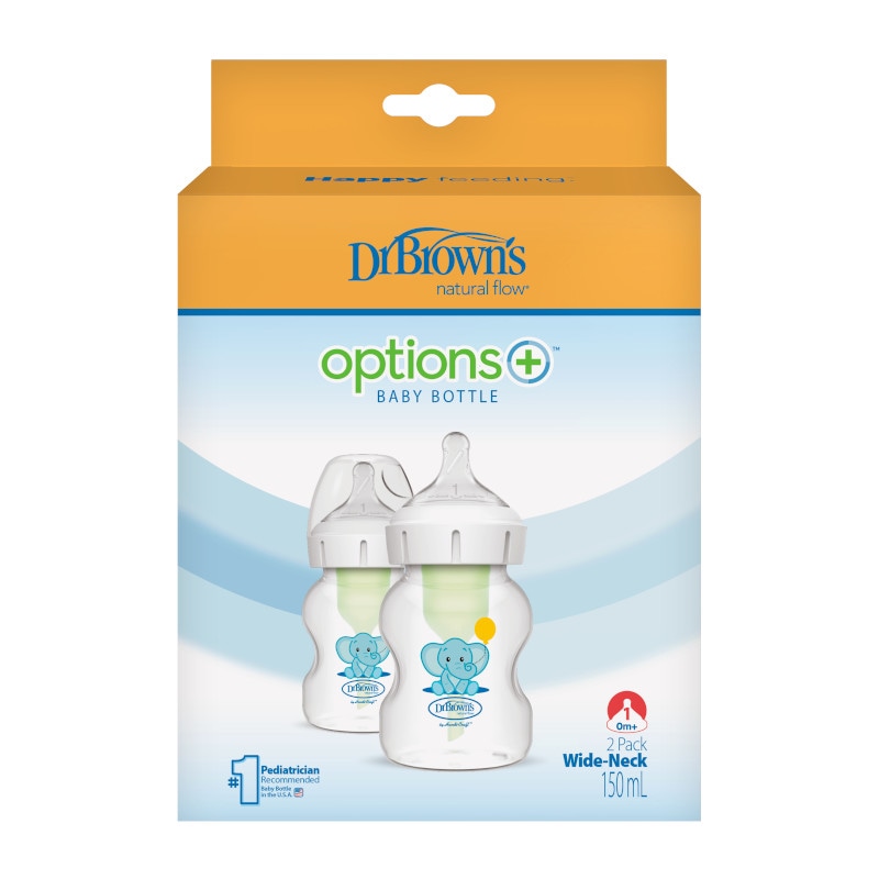 Biberon Anti-Colici cu Gat Larg PP,150 ml. "Options Plus" Design, (2 pack)