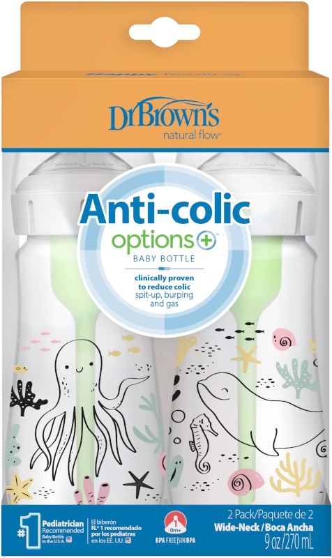 Biberon Anti-Colici cu Gat Larg PP,270 ml. "Options Plus" design fetite (BPA free) (2 pack)
