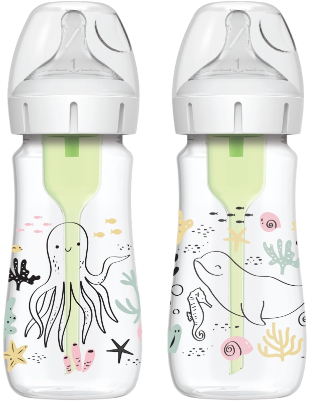 Biberon Anti-Colici cu Gat Larg PP,270 ml. "Options Plus" design fetite (BPA free) (2 pack)