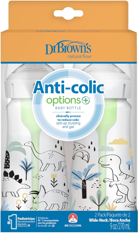 Biberon Anti-Colici cu Gat Larg PP,270 ml. "Options Plus" design baieti (BPA free) (2 pack)