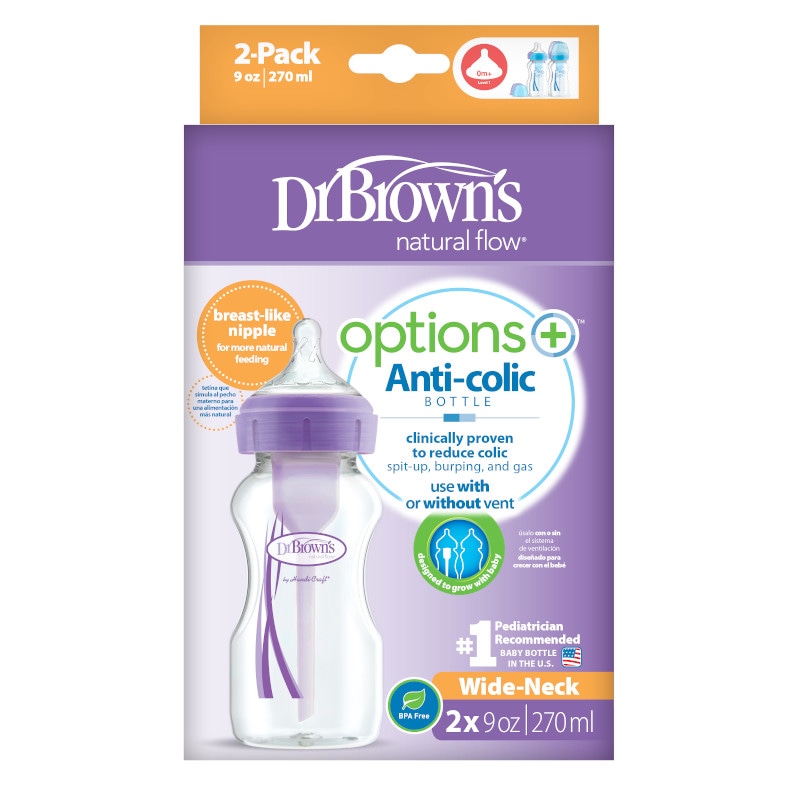 Pachet Biberoane Anti-Colici Gat Larg "Options Plus" PP,  270 ml. Violet (2-Pack)