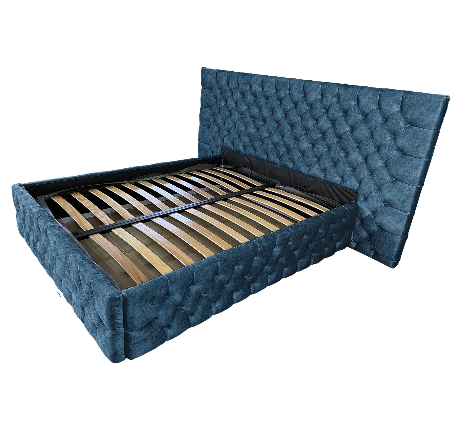 Pat dublu cu somiera, Beds Place, Cyntia wide Premium, bleumarin 140, 140x200 cm, H140