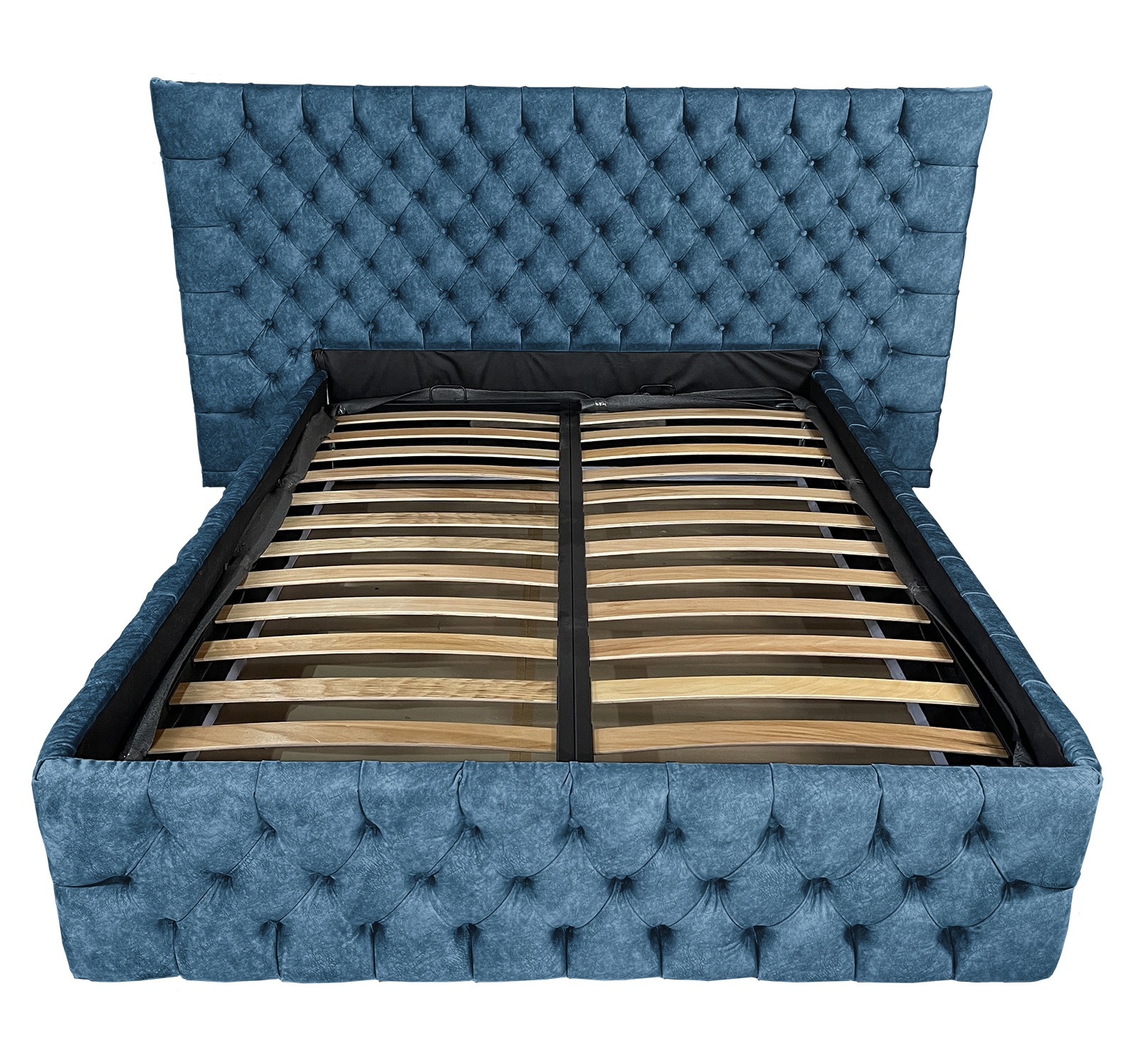 Pat dublu cu somiera, Beds Place, Cyntia wide Premium, bleumarin 140, 140x200 cm, H140