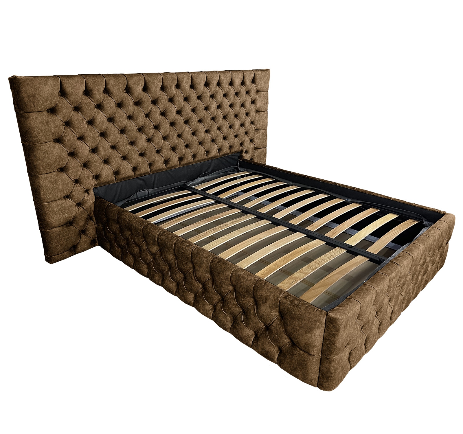 Pat dublu cu somiera, Beds Place, Cyntia wide Premium, cafeniu 075, 160x200 cm, H140