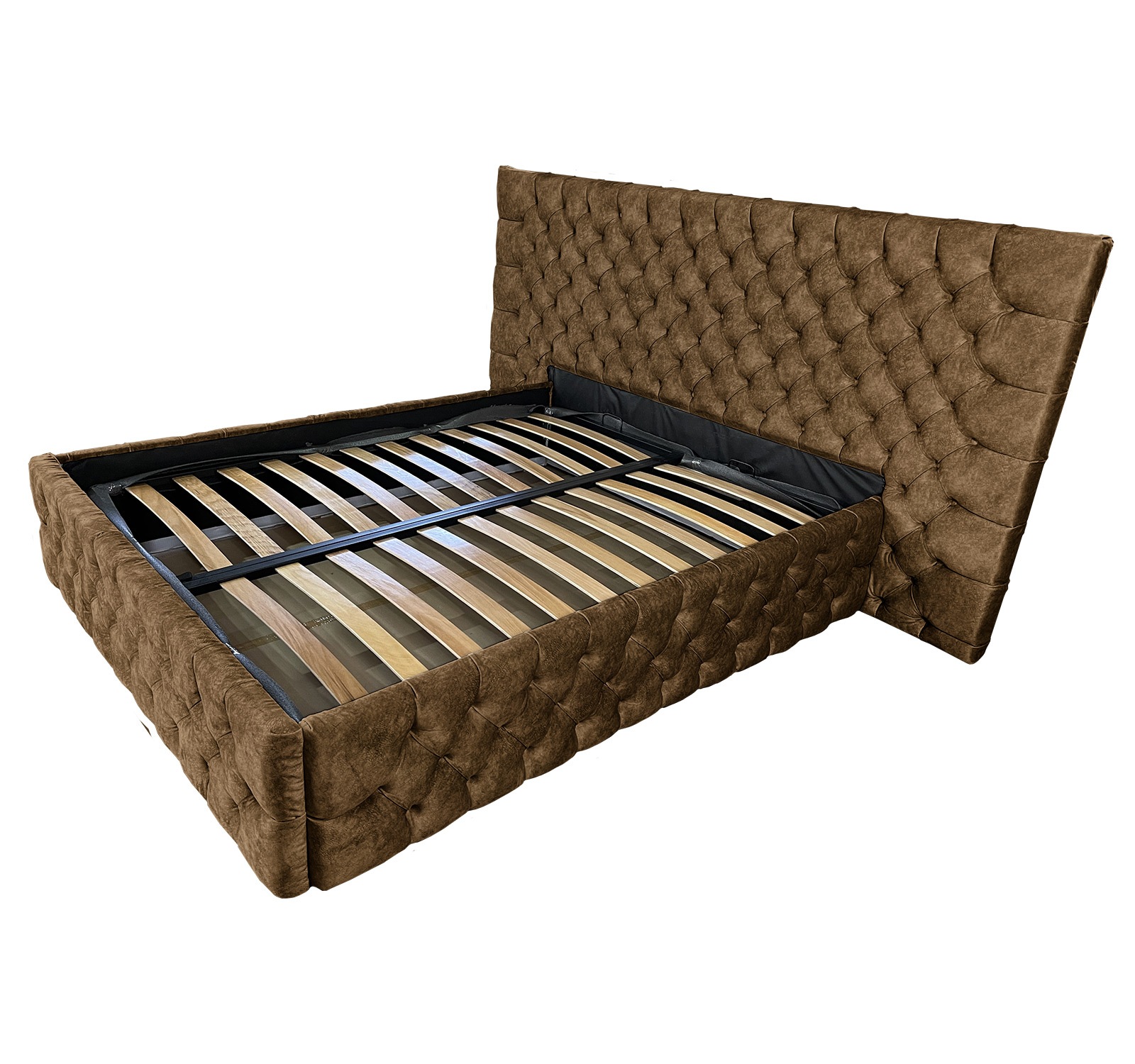 Pat dublu cu somiera, Beds Place, Cyntia wide Premium, cafeniu 075, 160x200 cm, H140