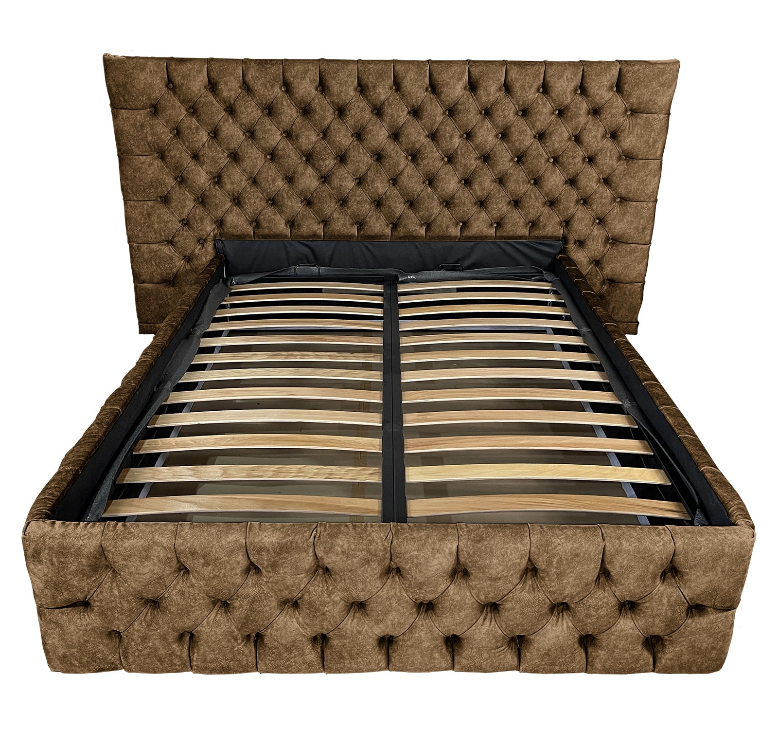 Pat dublu cu somiera, Beds Place, Cyntia wide Premium, cafeniu 075, 160x200 cm, H140