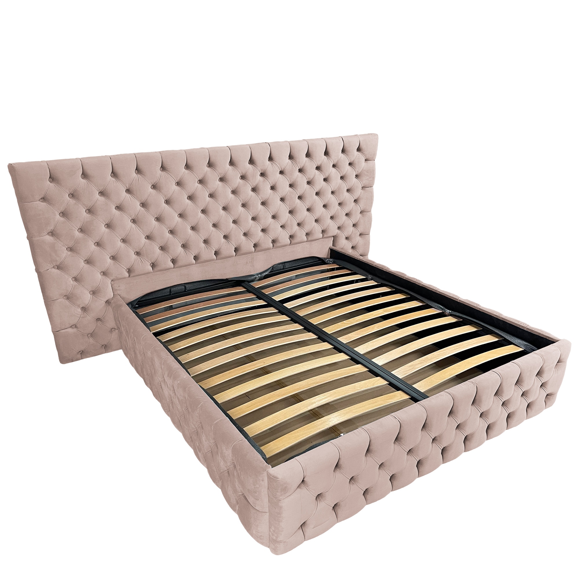 Pat dublu cu somiera, Beds Place, Cyntia wide Premium, Velvet Roz 61, 160x200 cm, H 150 cm
