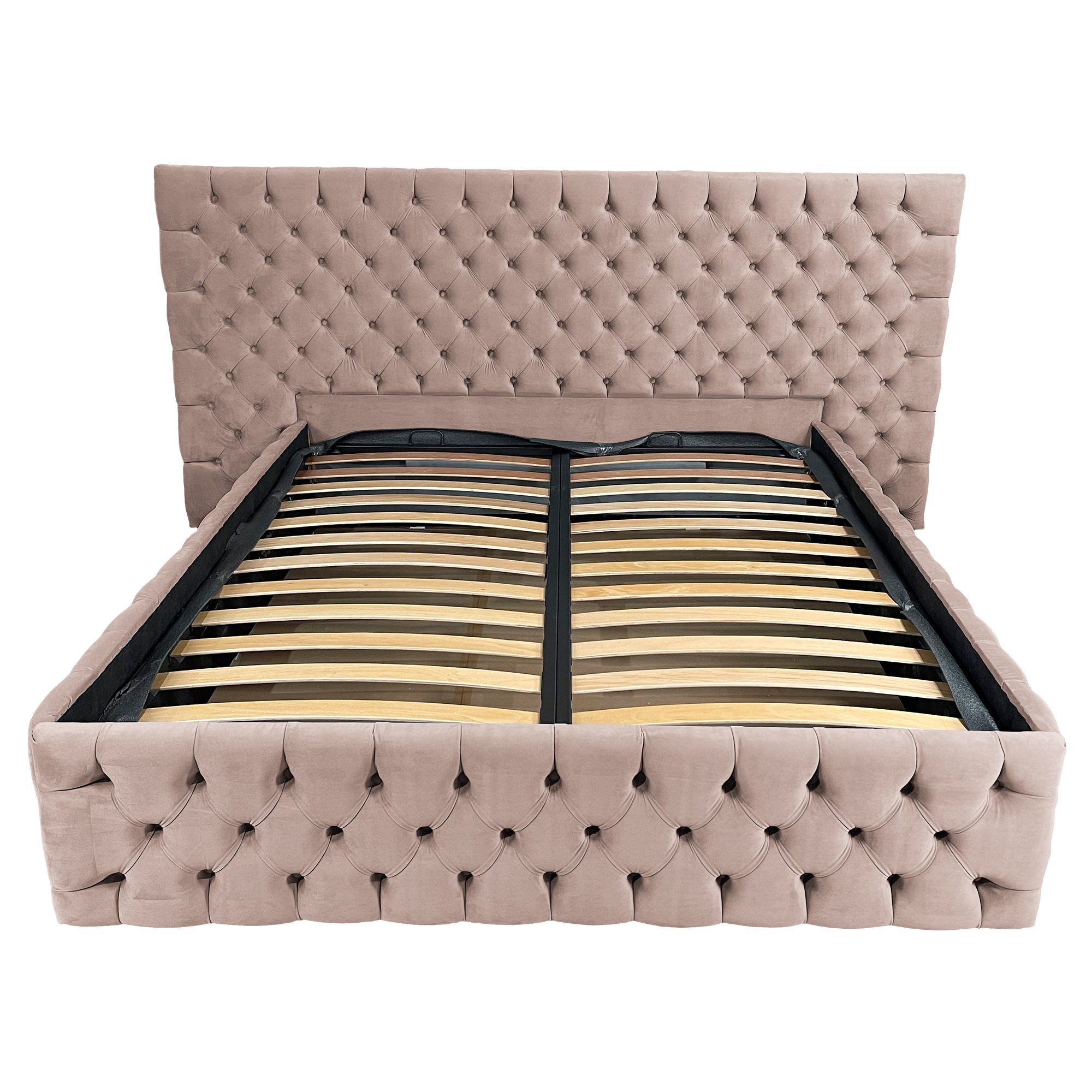 Pat dublu cu somiera, Beds Place, Cyntia wide Premium, Velvet Roz 61, 160x200 cm, H 150 cm