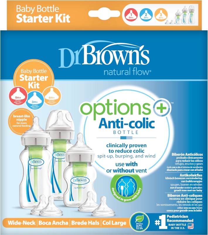 Starter Kit biberoane anticolici Options Plus Dr. Brown's, gat larg, polipropilena