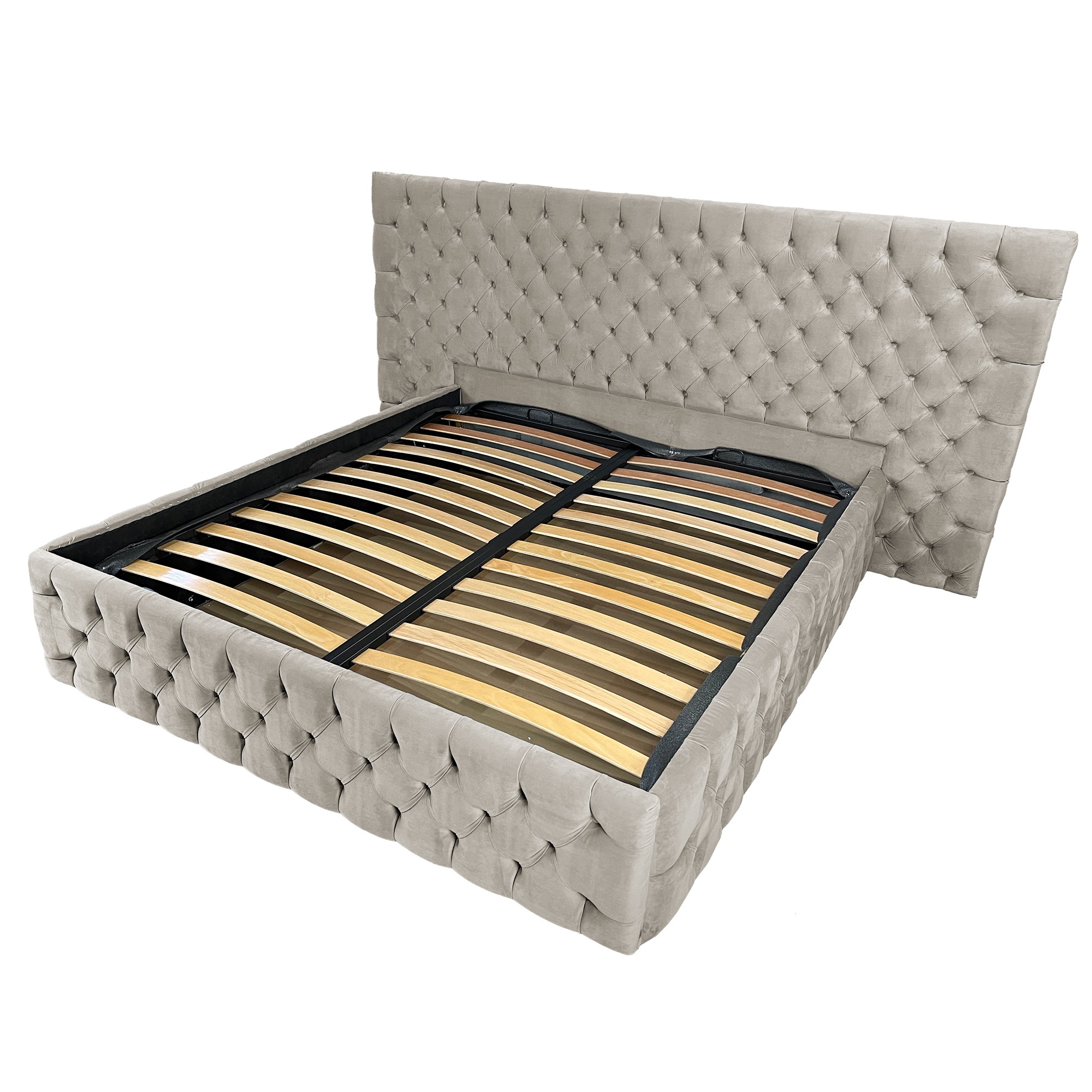 Pat tapitat cu somiera Beds Place, Cyntia wide Premium, Velvet Bej 02, 160x200 cm, H 140 cm