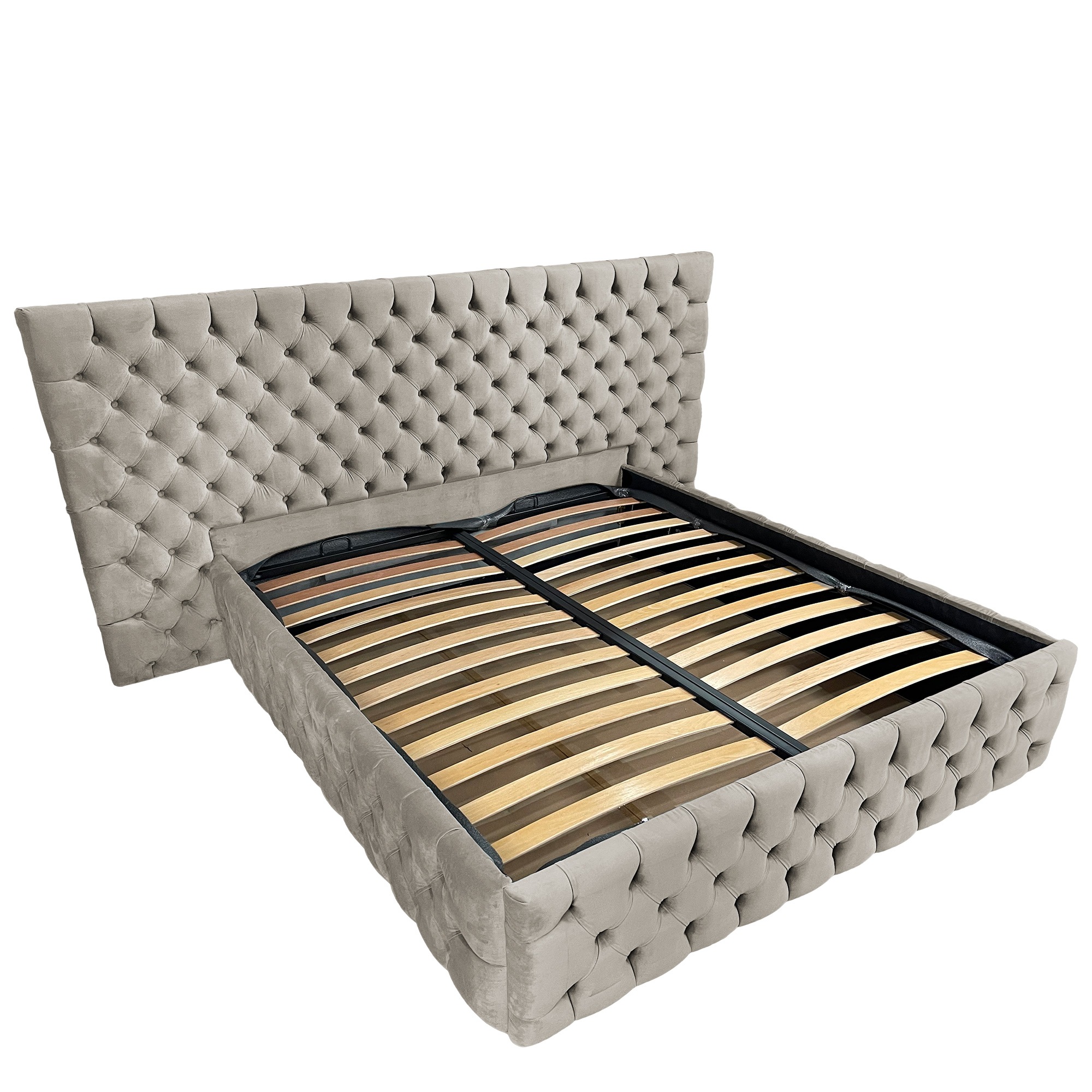 Pat tapitat cu somiera Beds Place, Cyntia wide Premium, Velvet Bej 02, 160x200 cm, H 140 cm
