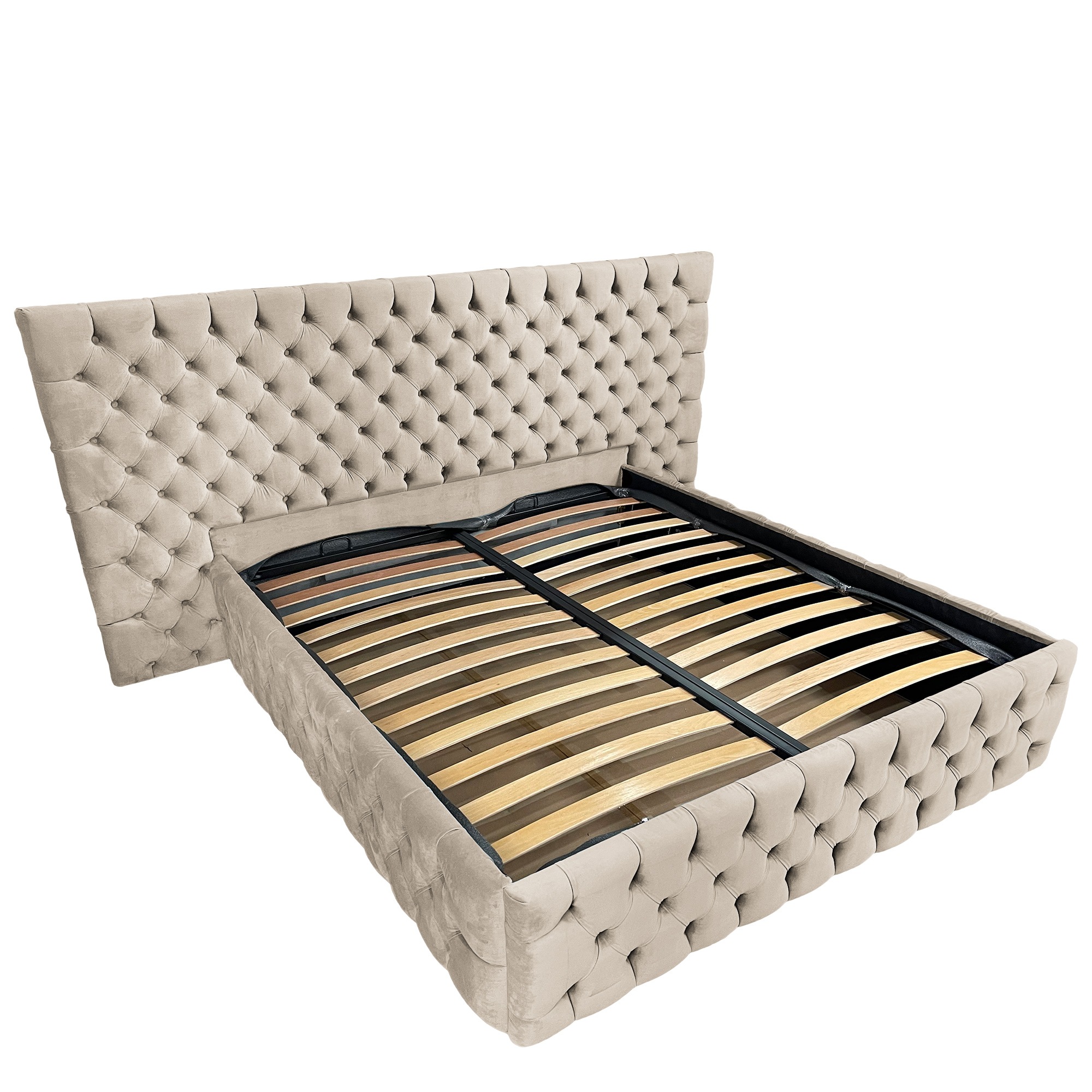 Pat tapitat cu somiera Beds Place, Cyntia wide Premium, Velvet Crem 03, 200x200 cm, H 115 cm