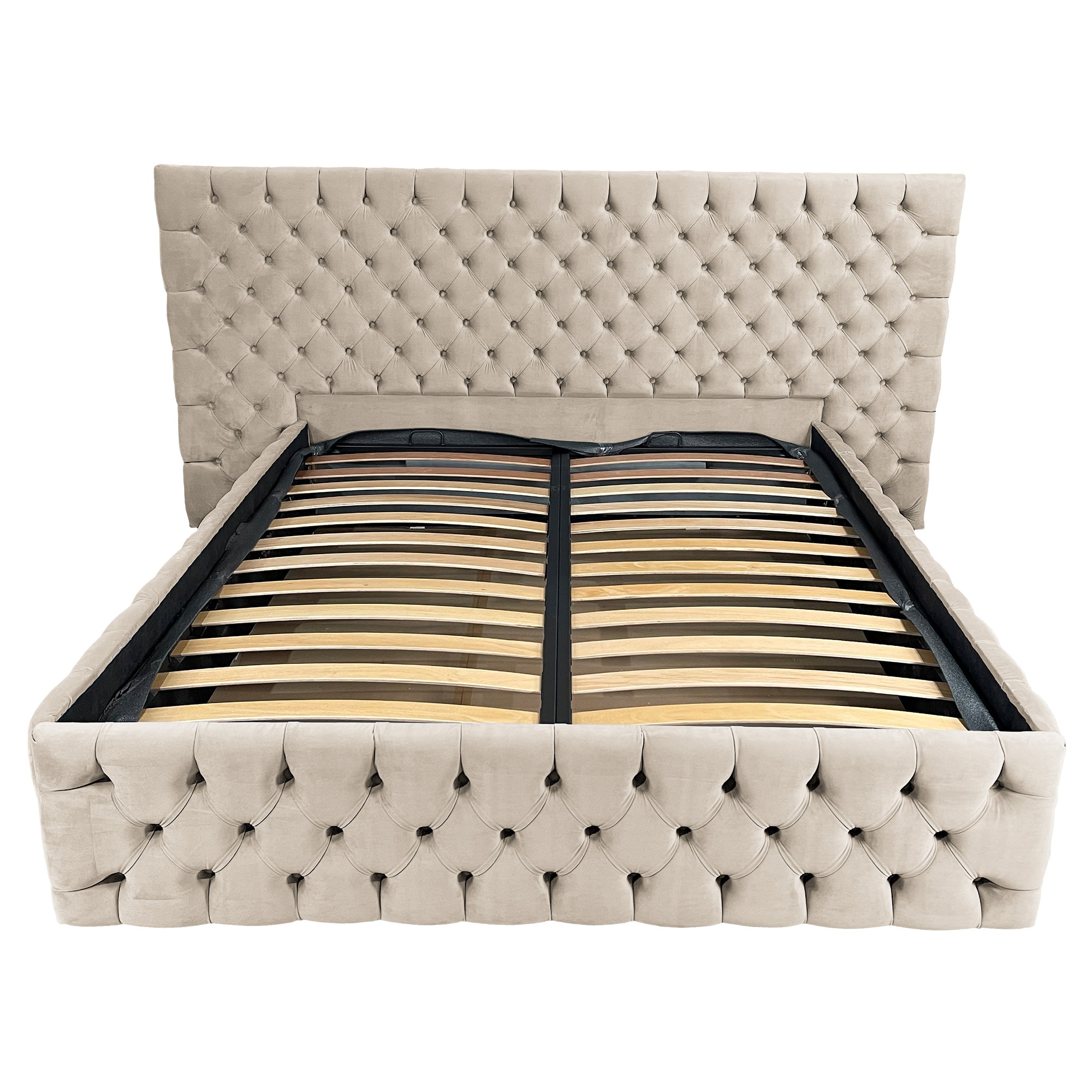 Pat tapitat cu somiera Beds Place, Cyntia wide Premium, Velvet Crem 03, 200x200 cm, H 115 cm