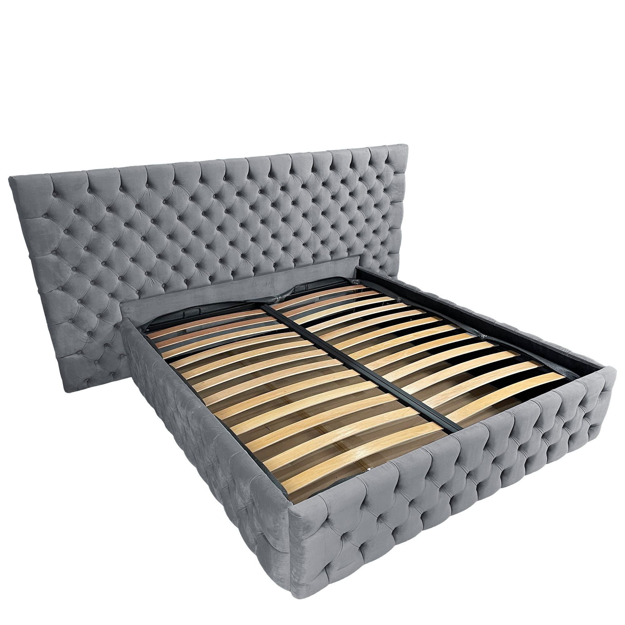 Pat tapitat cu somiera Beds Place, Cyntia wide Premium, Velvet Gri 19, 160x200 cm, H 140 cm