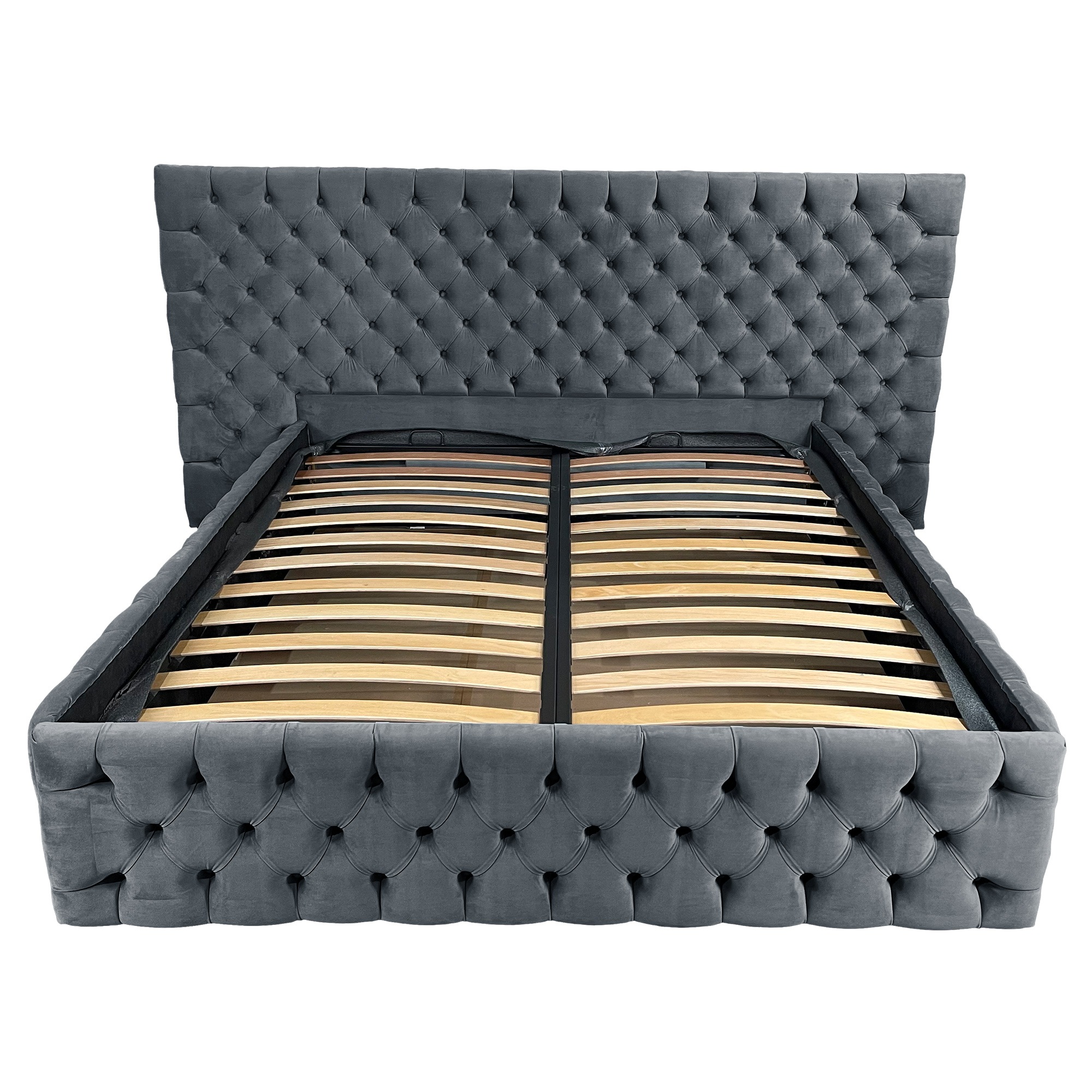 Pat tapitat cu somiera Beds Place, Cyntia wide Premium, Velvet Gri 20, 120x200 cm, H 150 cm