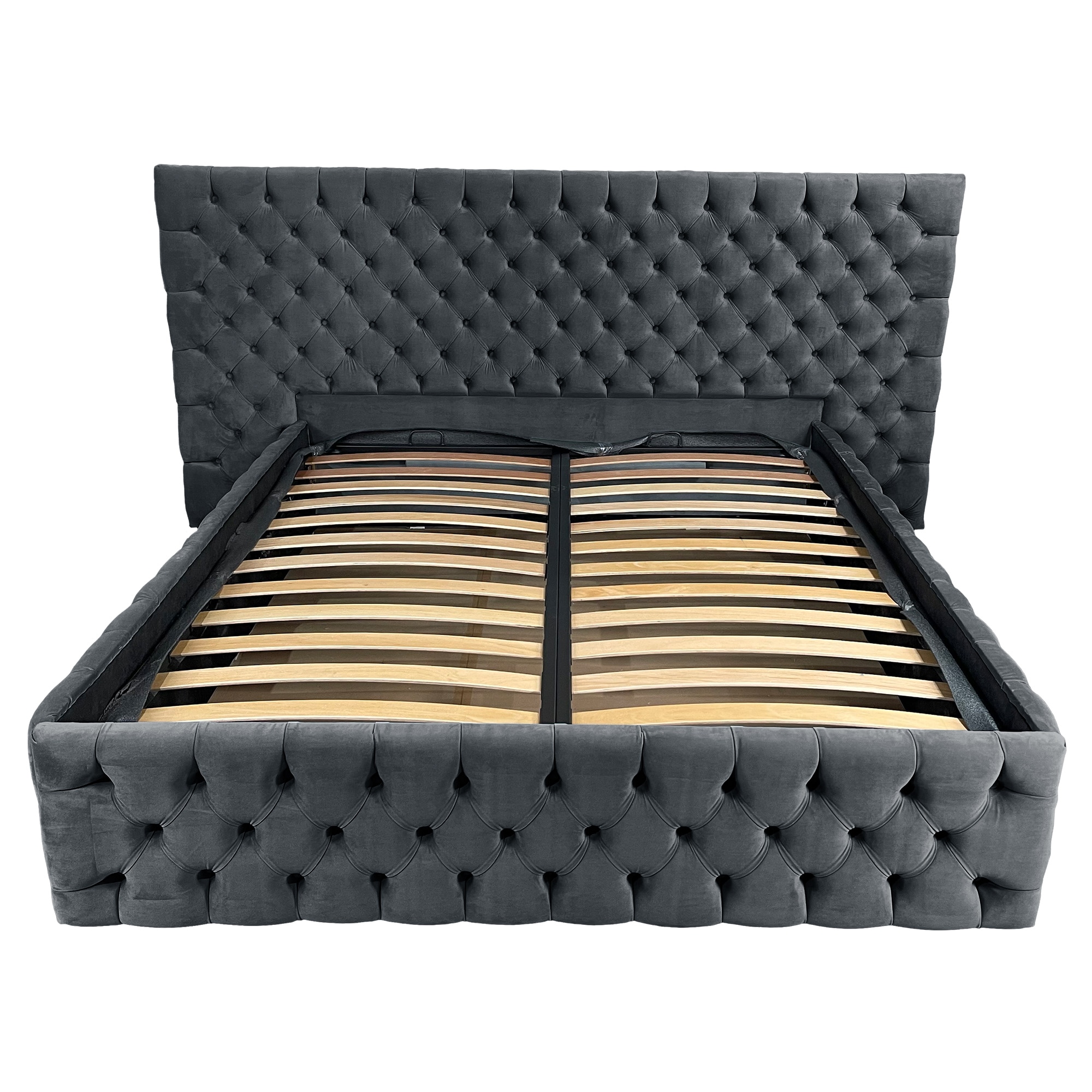 Pat tapitat cu somiera Beds Place, Cyntia wide Premium, Velvet Gri Antracit 21, 160x200 cm, H 150 cm