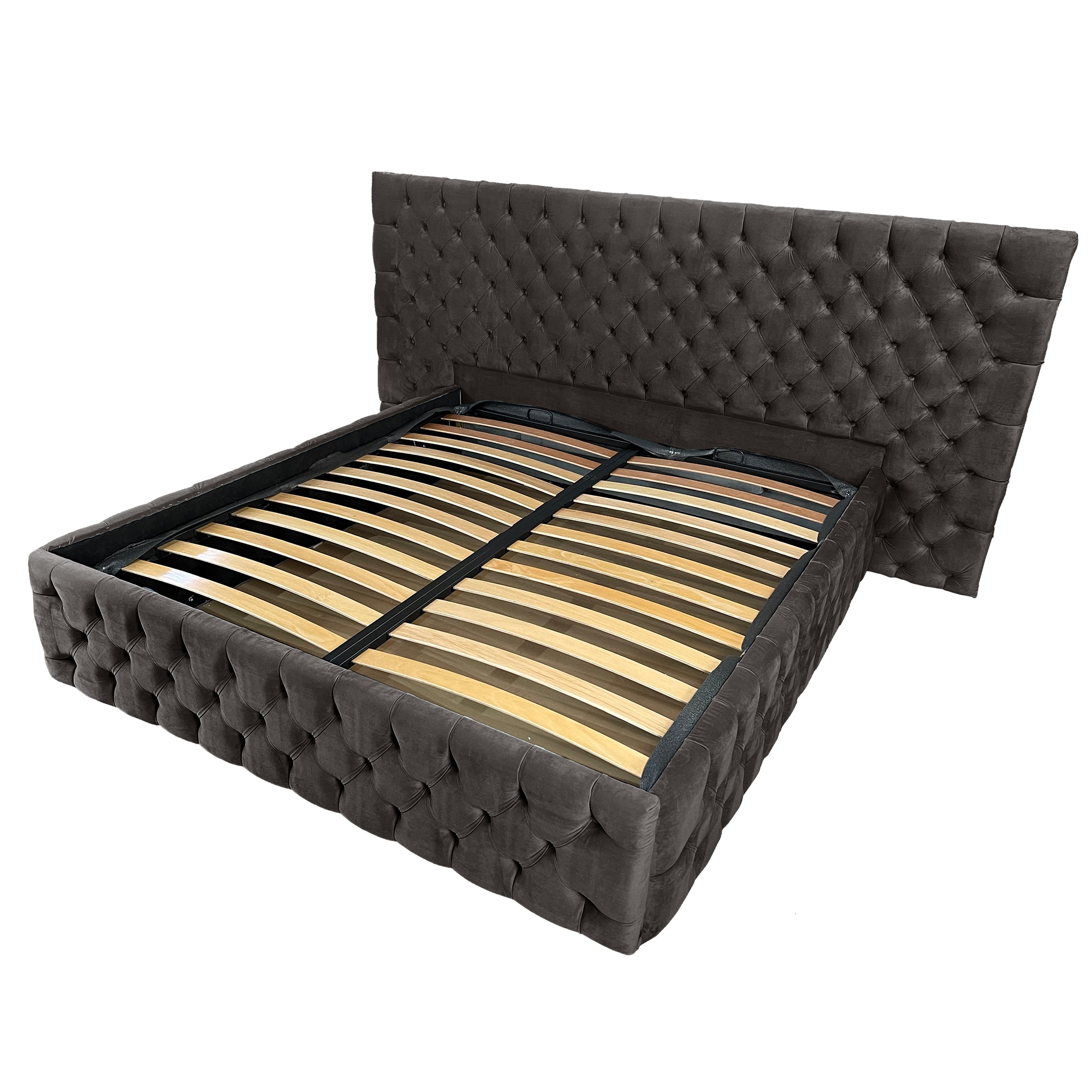 Pat tapitat cu somiera Beds Place, Cyntia wide Premium, Velvet Maro 5, 180x200 cm, H 150 cm