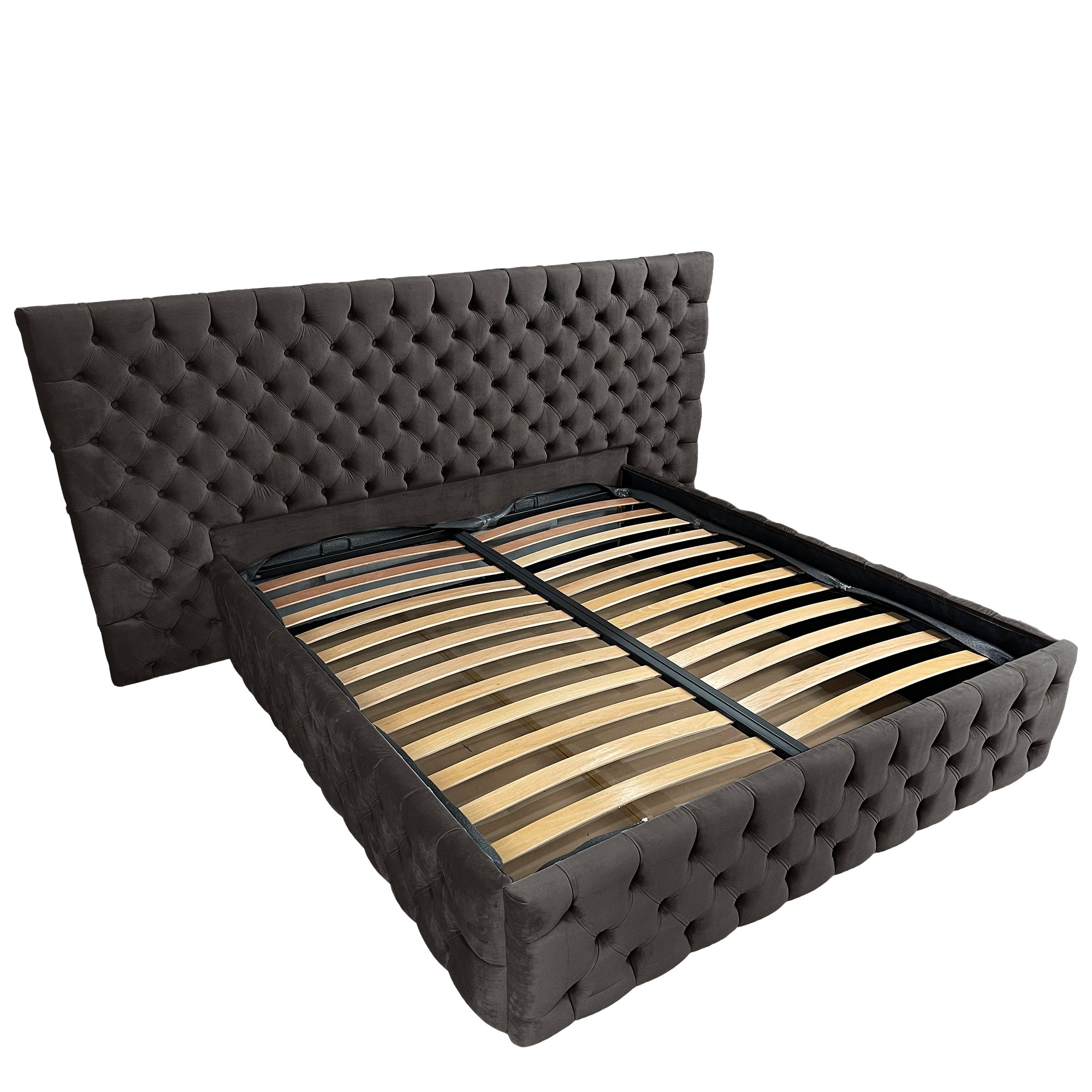Pat tapitat cu somiera Beds Place, Cyntia wide Premium, Velvet Maro 5, 180x200 cm, H 150 cm