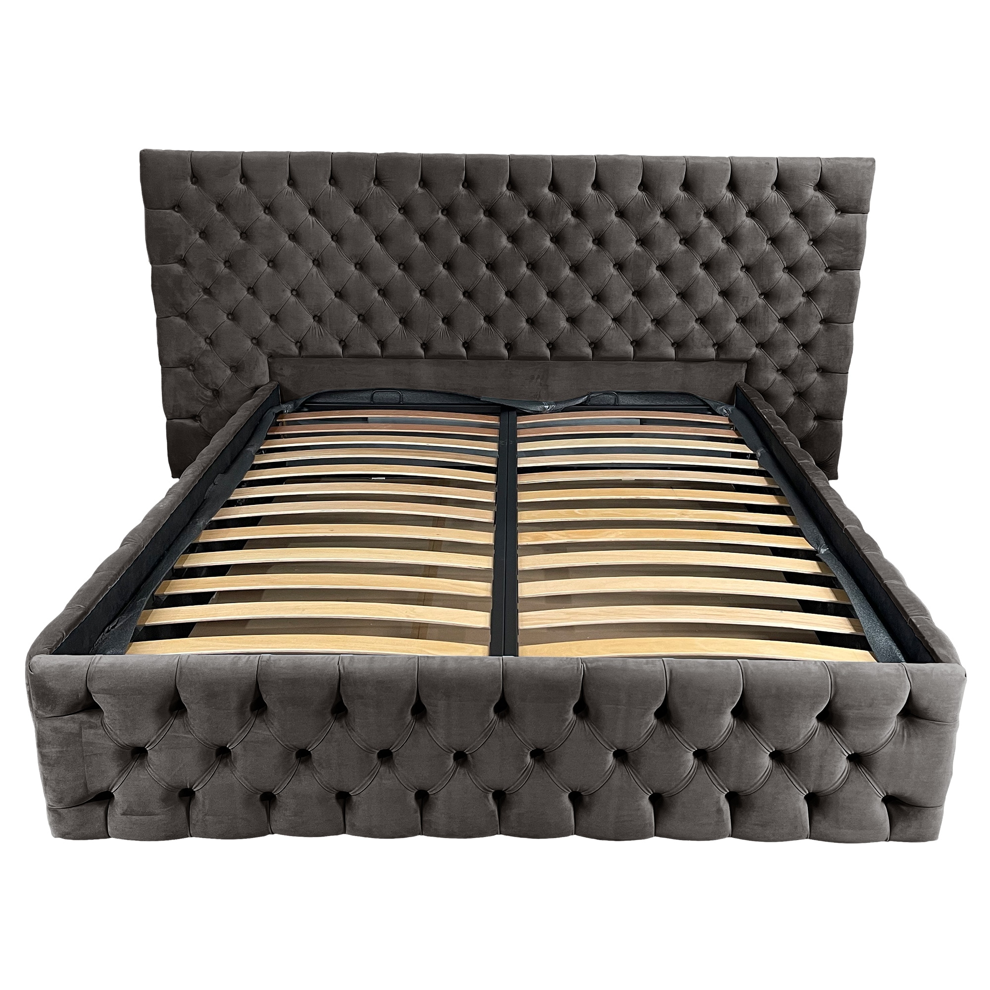 Pat tapitat cu somiera Beds Place, Cyntia wide Premium, Velvet Maro 5, 180x200 cm, H 150 cm