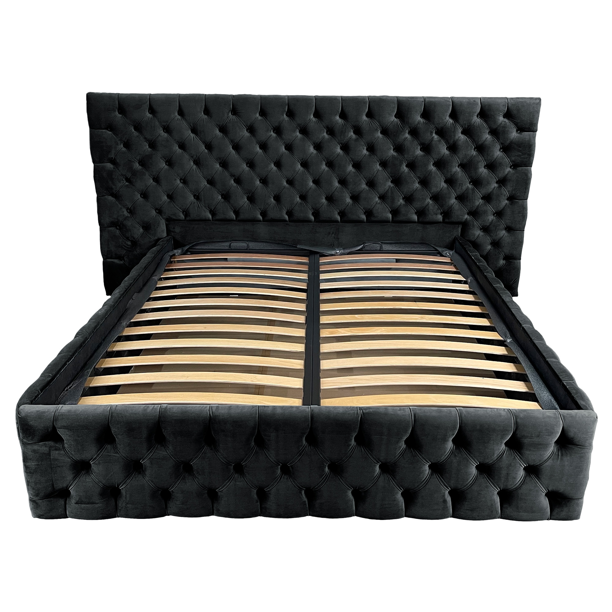 Pat tapitat cu somiera Beds Place, Cyntia wide Premium, Velvet Negru 22, 160x200 cm, H 110 cm