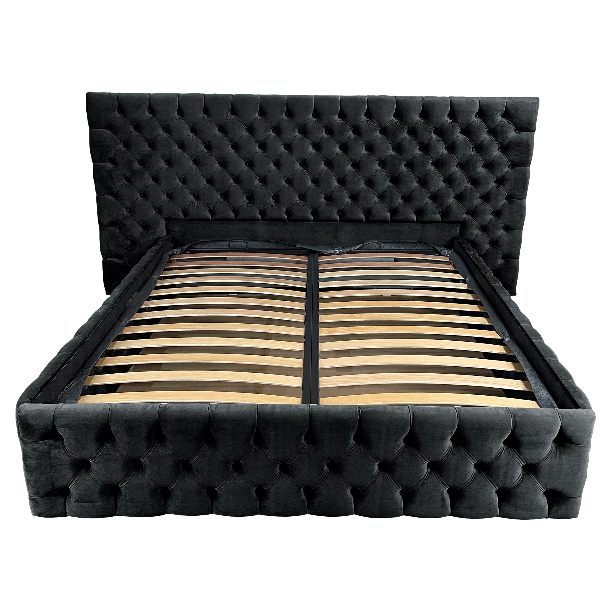Pat tapitat cu somiera Beds Place, Cyntia wide Premium, Velvet Negru 22, 200x200 cm, H 130 cm