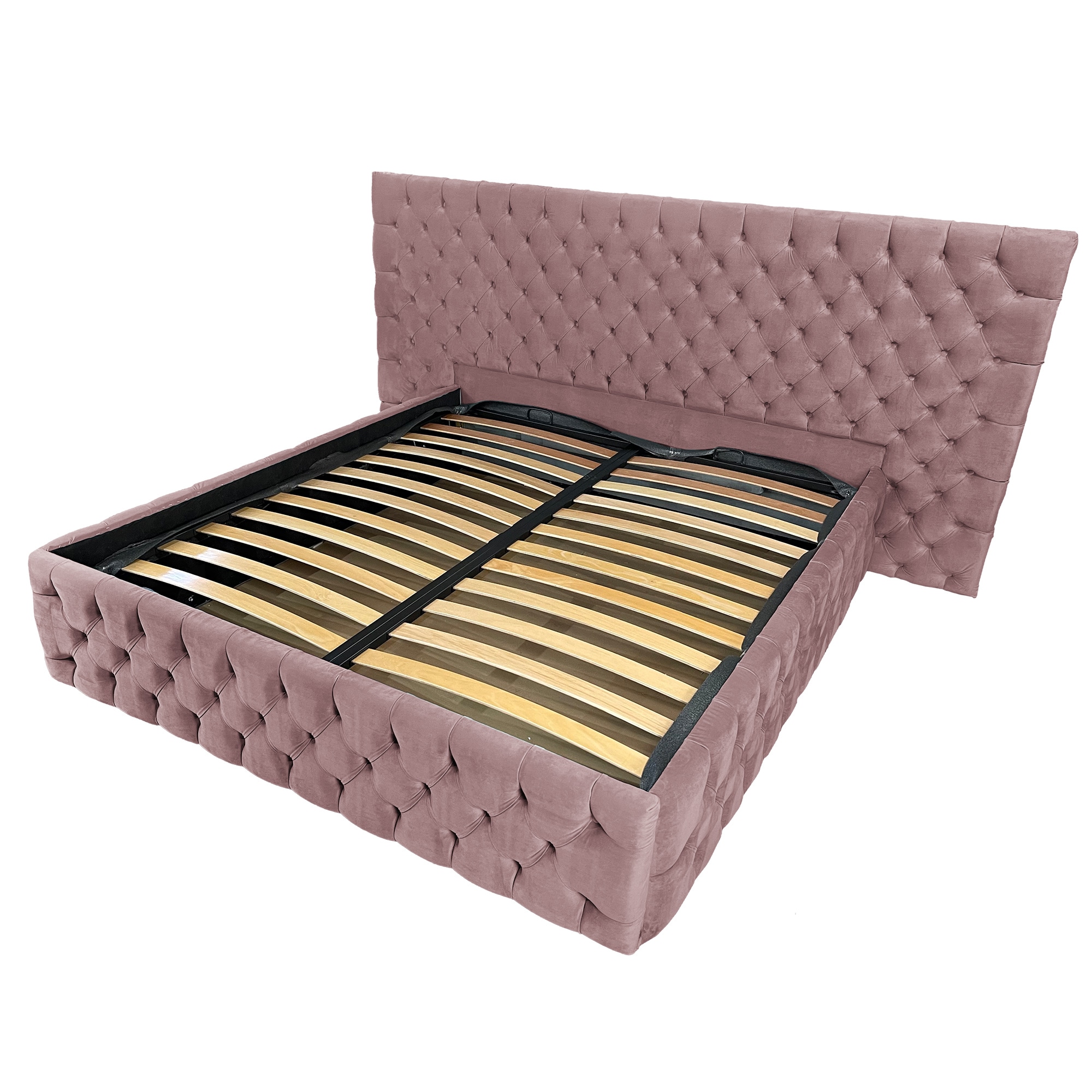 Pat tapitat cu somiera Beds Place, Cyntia wide Premium, Velvet Roz 06, 120x200 cm, H 120 cm