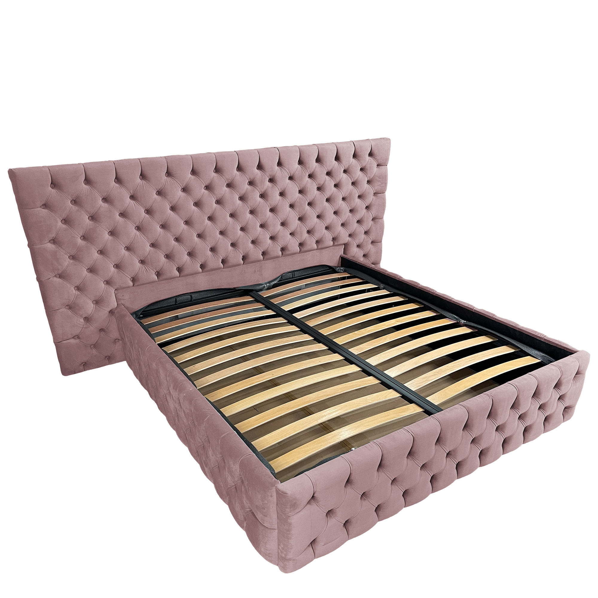 Pat tapitat cu somiera Beds Place, Cyntia wide Premium, Velvet Roz 06, 120x200 cm, H 120 cm