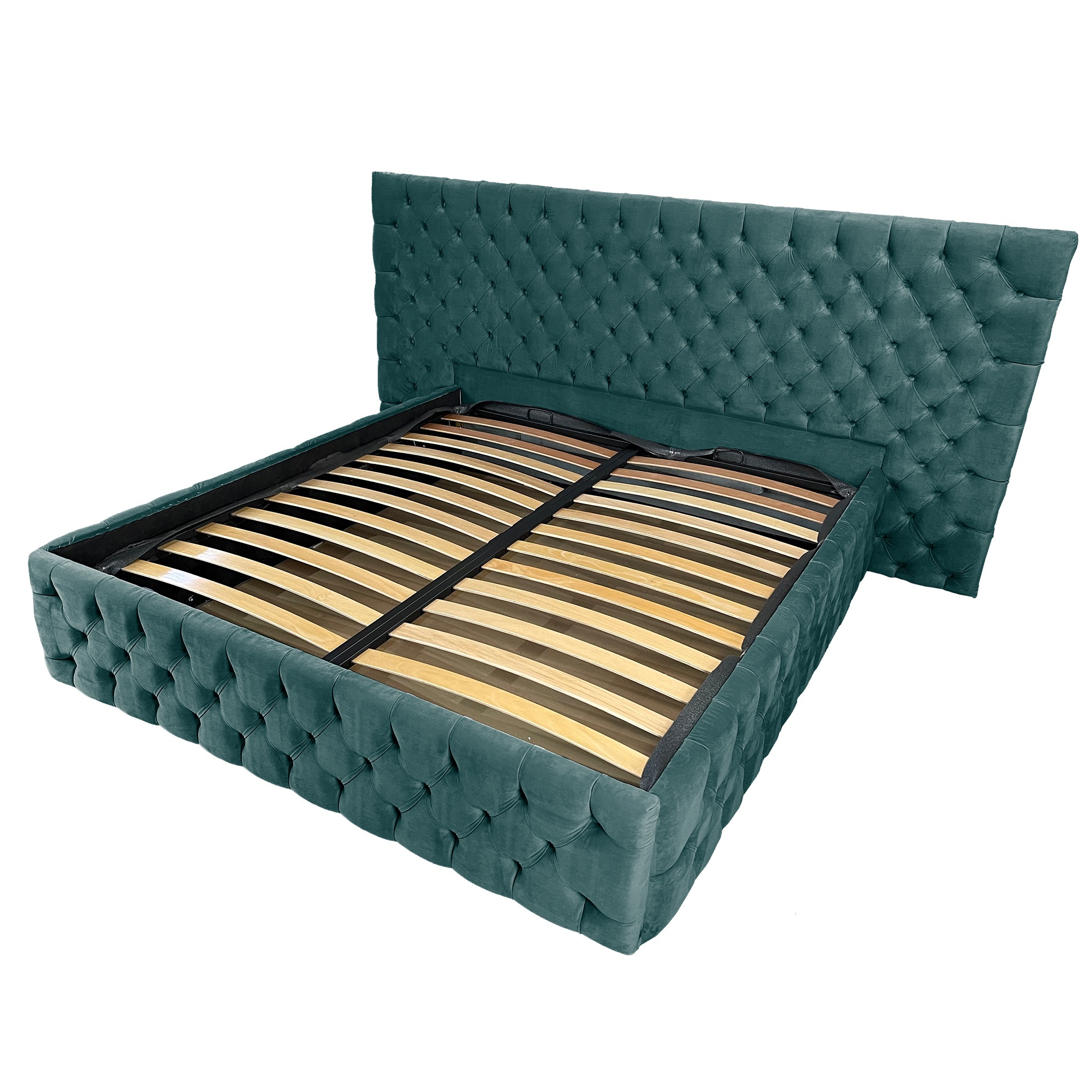 Pat tapitat cu somiera Beds Place, Cyntia wide Premium, Velvet Verde 12, 120x200 cm, H 120 cm