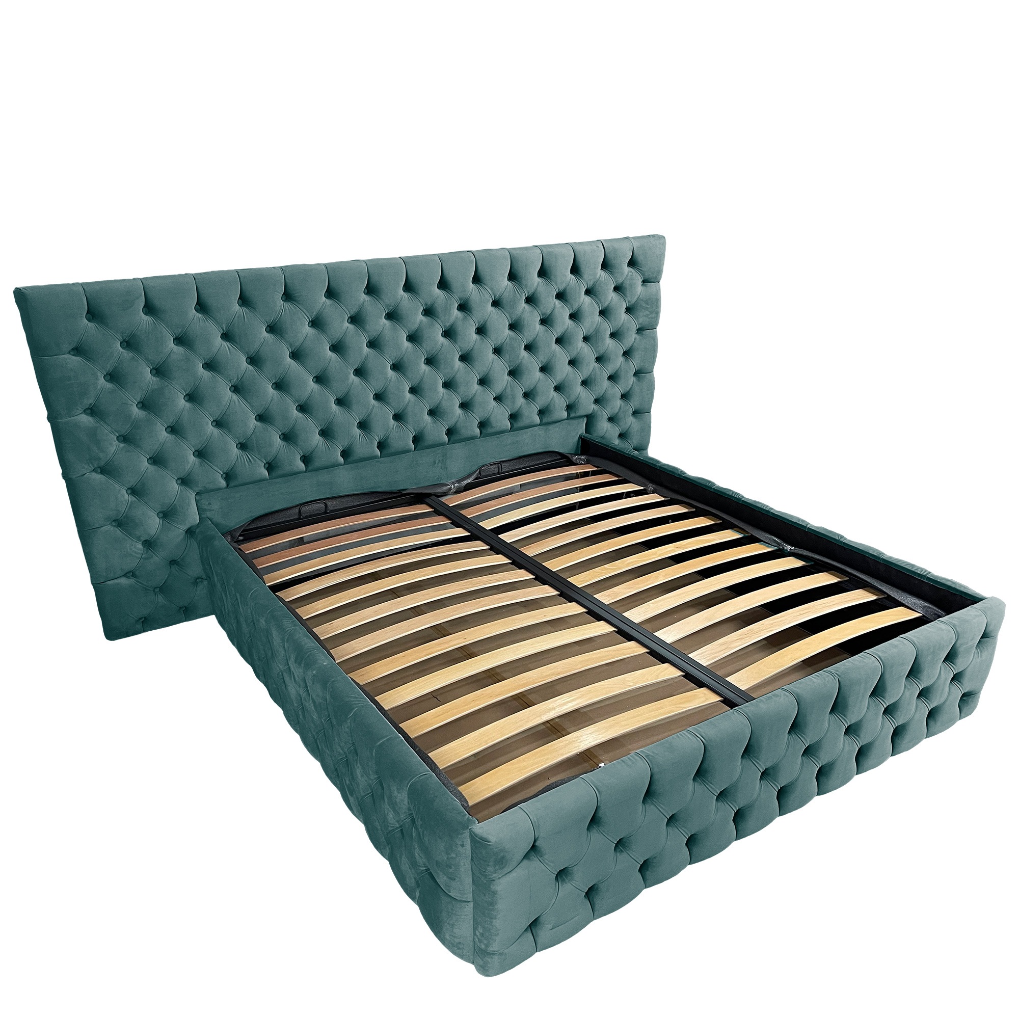 Pat tapitat cu somiera Beds Place, Cyntia wide Premium, Velvet Verde 12, 200x200 cm, H 140 cm