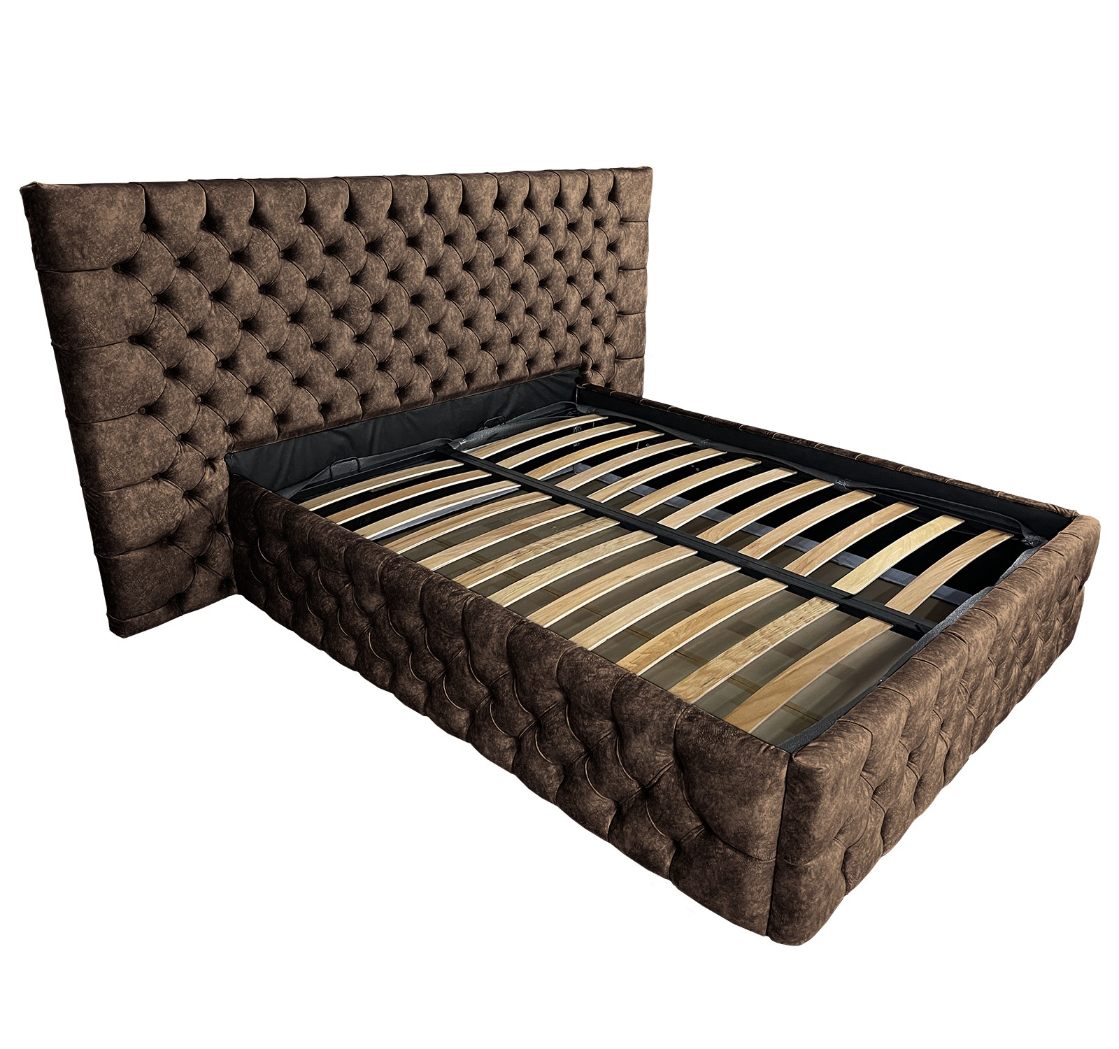 Pat tapitat cu somiera Beds Place, Cyntia wide Premium, wenge 820, 200x200 cm, H120