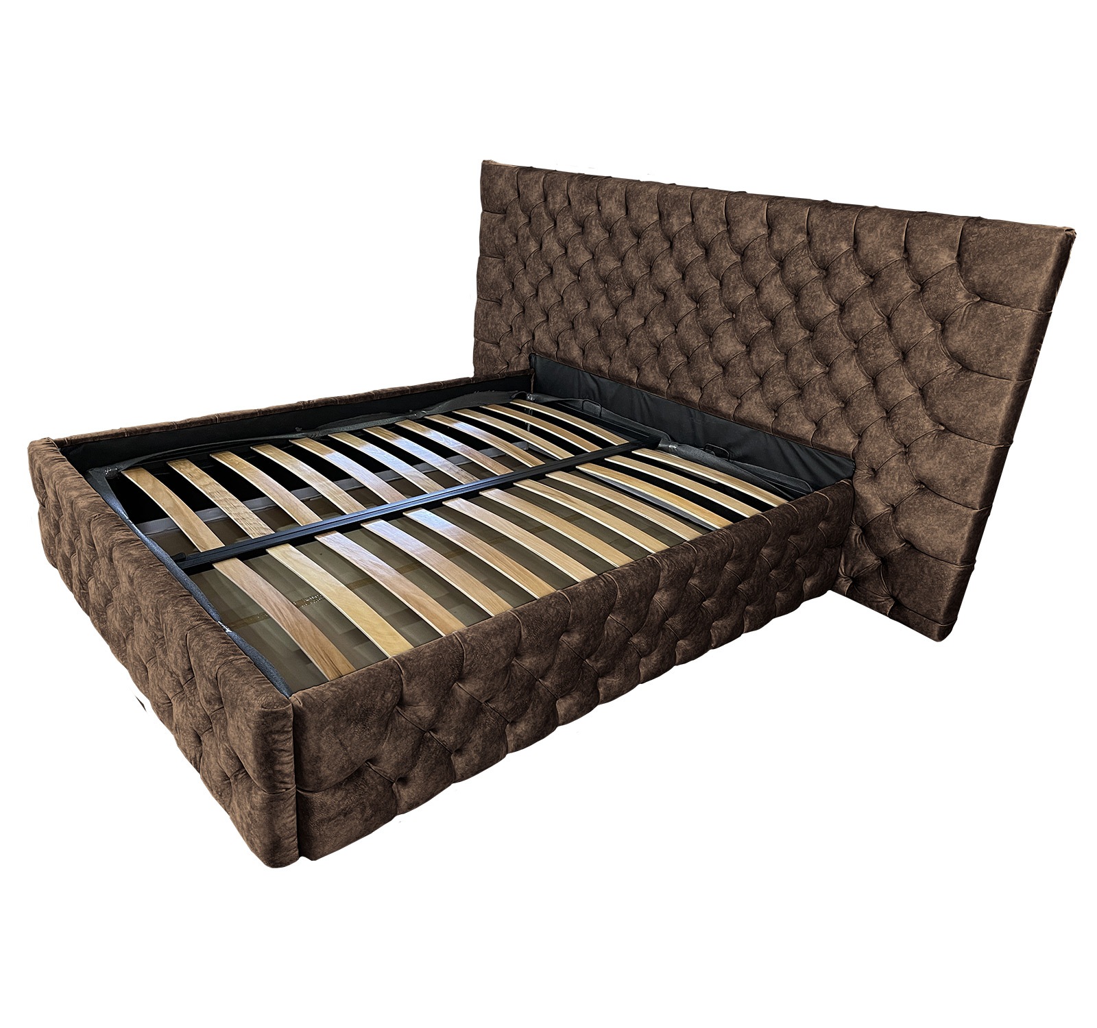 Pat tapitat cu somiera Beds Place, Cyntia wide Premium, wenge 820, 200x200 cm, H120