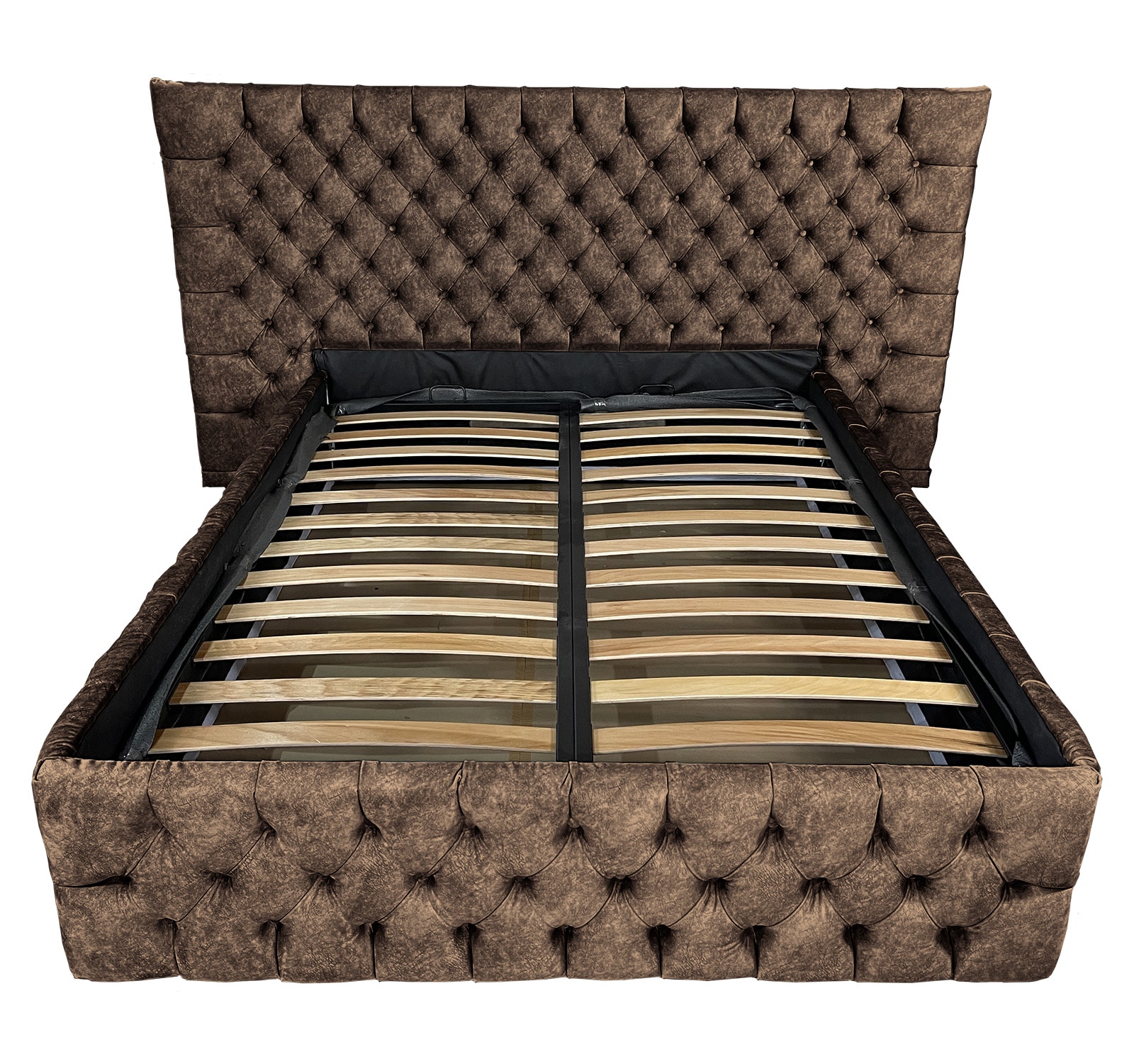 Pat tapitat cu somiera Beds Place, Cyntia wide Premium, wenge 820, 200x200 cm, H120