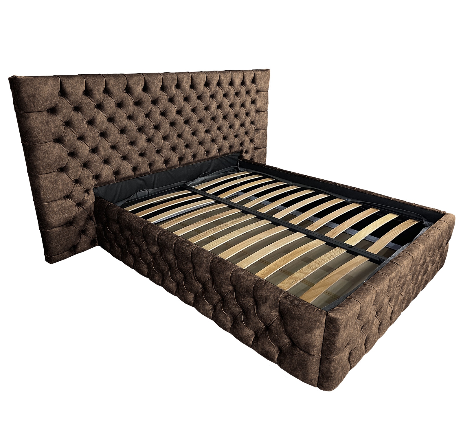 Pat tapitat cu somiera Beds Place, Cyntia wide Premium, wenge 820, 200x200 cm, H150