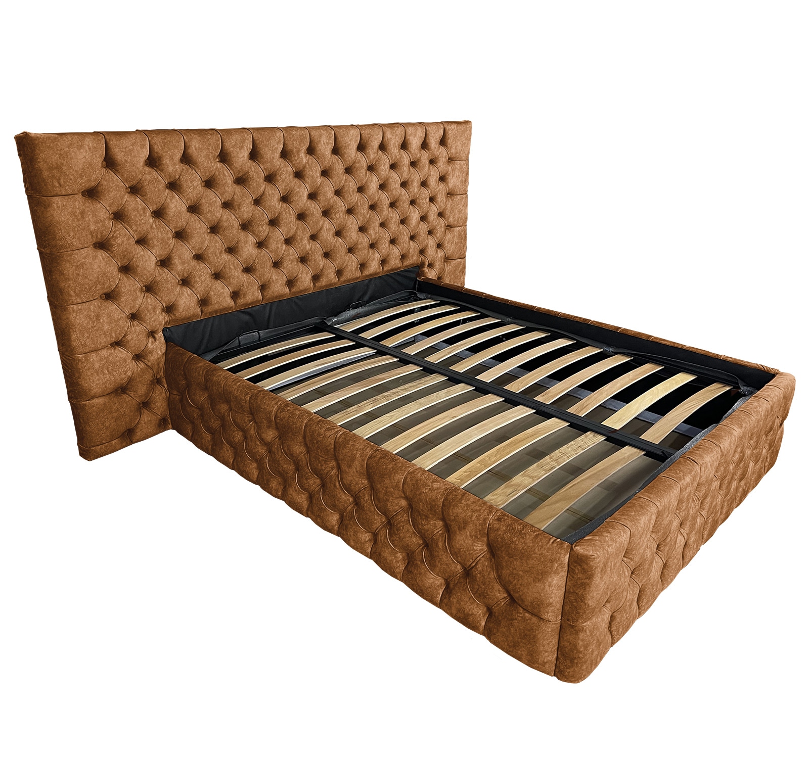 Pat tapitat cu somiera Beds Place, Cyntia wide Premium, aramiu 080, 140x200 cm, H140