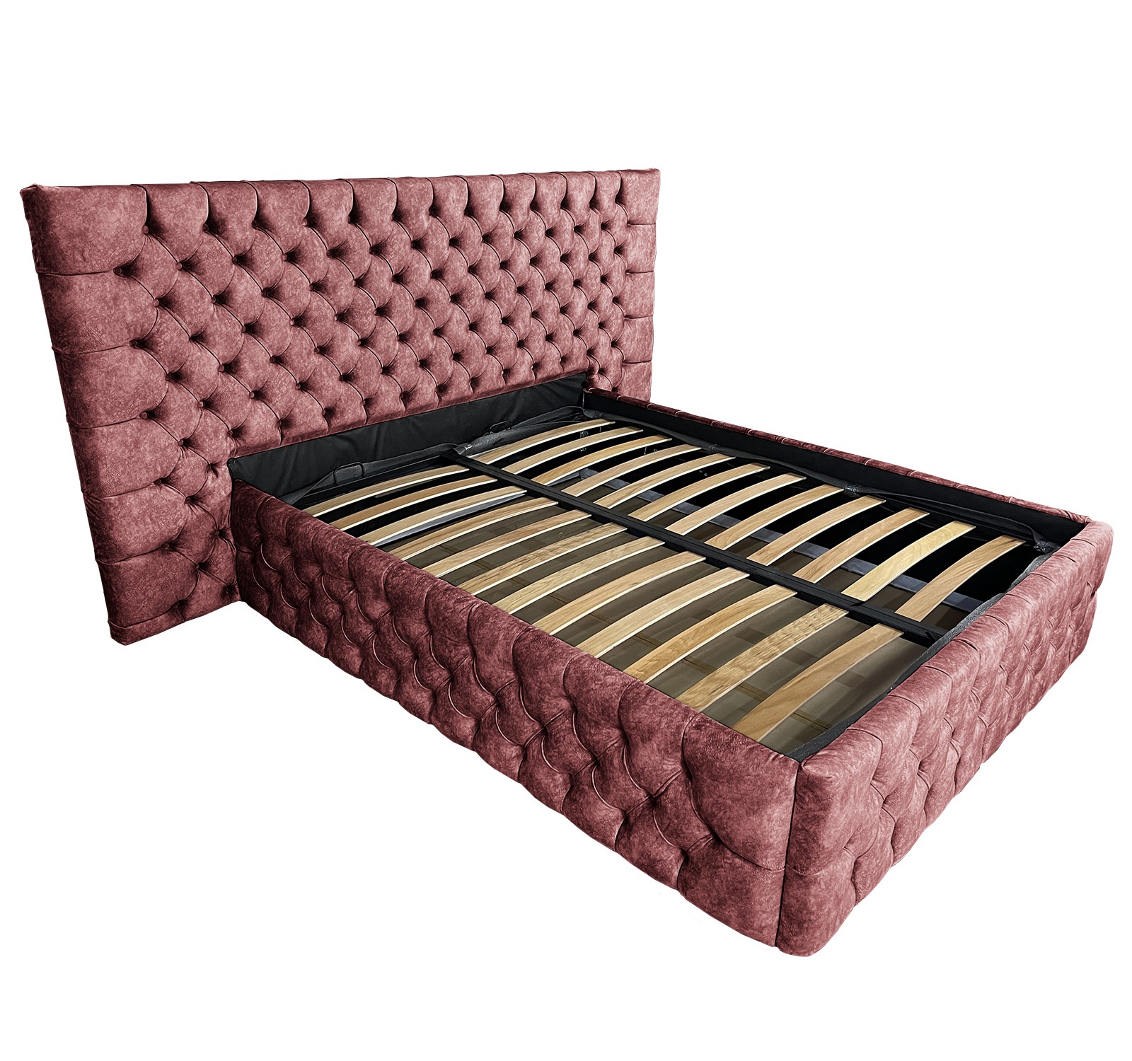 Pat tapitat cu somiera Beds Place, Cyntia wide Premium, caramiziu 110, 180x200 cm, H150