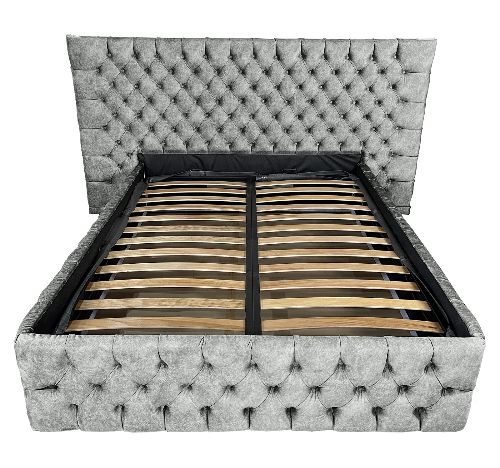 Pat tapitat cu somiera Beds Place, Cyntia wide Premium, gri 690, 140x200 cm, H115