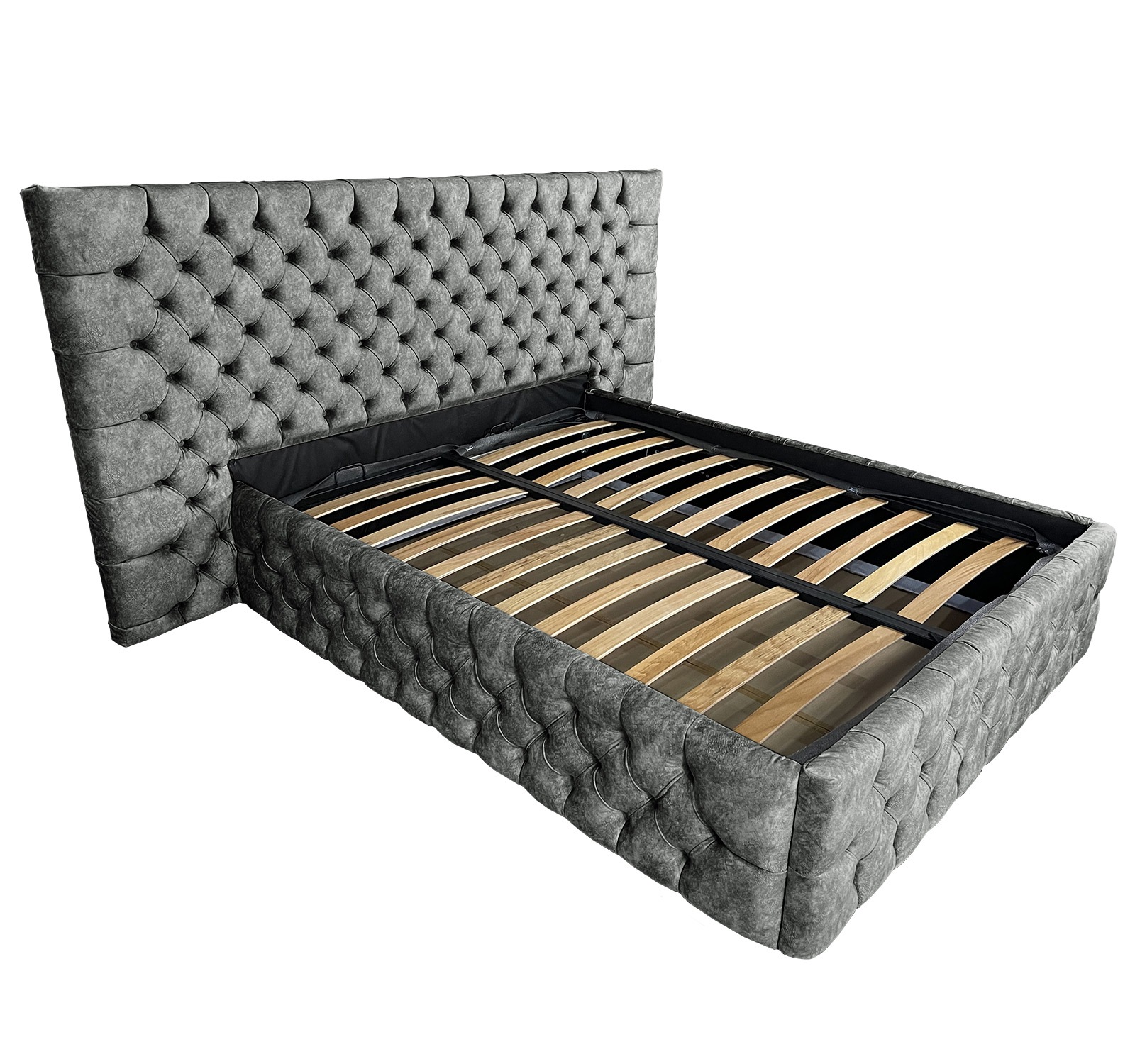 Pat tapitat cu somiera Beds Place, Cyntia wide Premium, gri antracit 610, 160x200 cm, H115